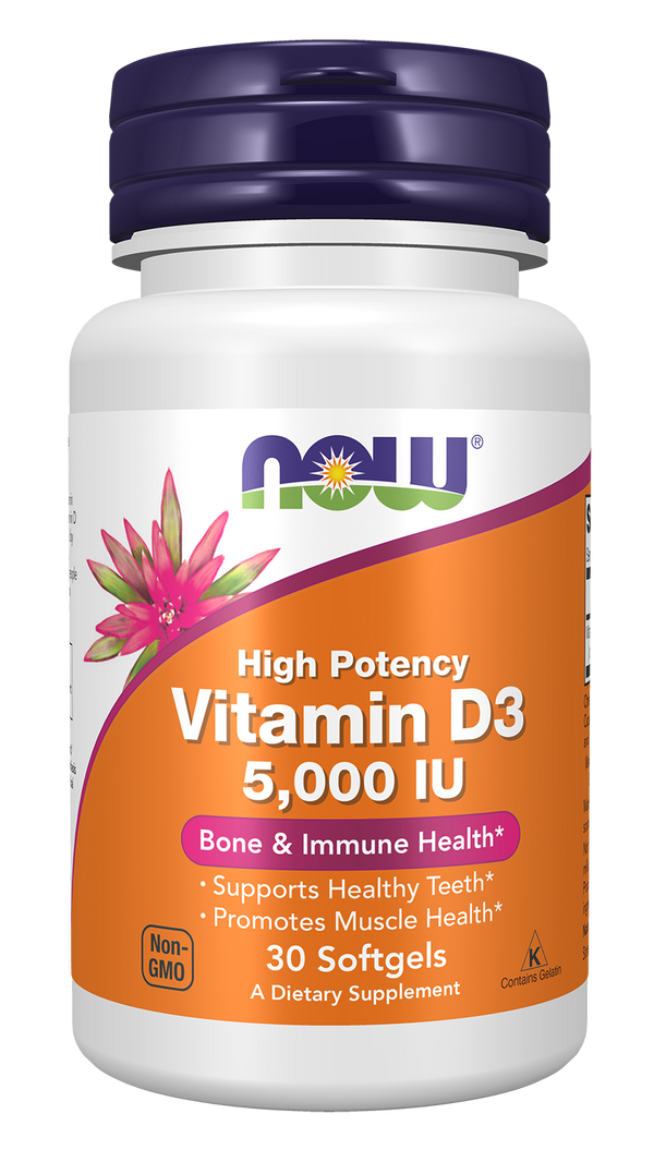 NOW Supplements, Vitamin D3 5,000 IU, Structural Support*, 30 Softgels — product image