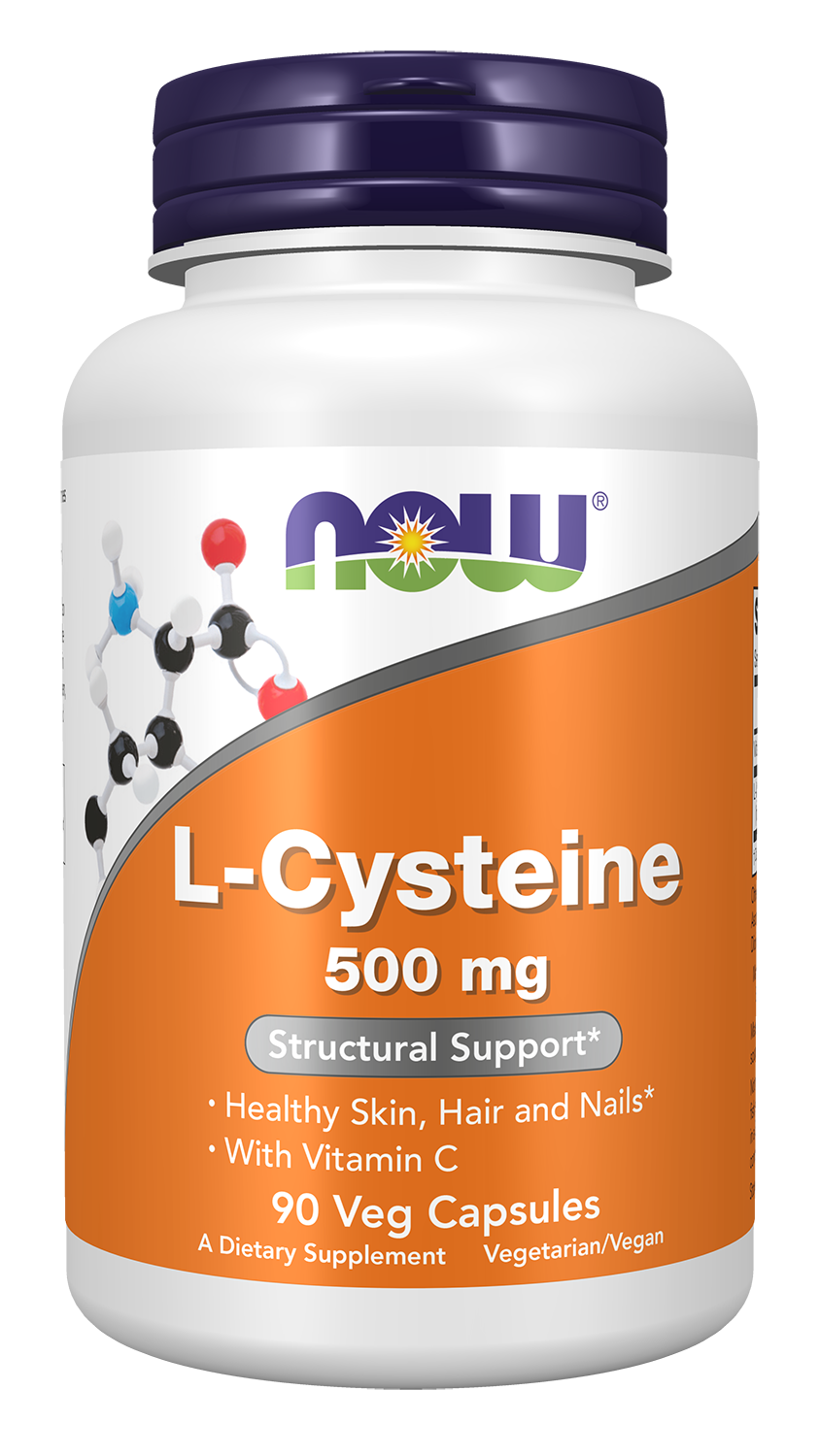 NOW Supplements, L-Cysteine 500 mg, Skin, Hair, and Nails*, 90 Veg Caps — product image