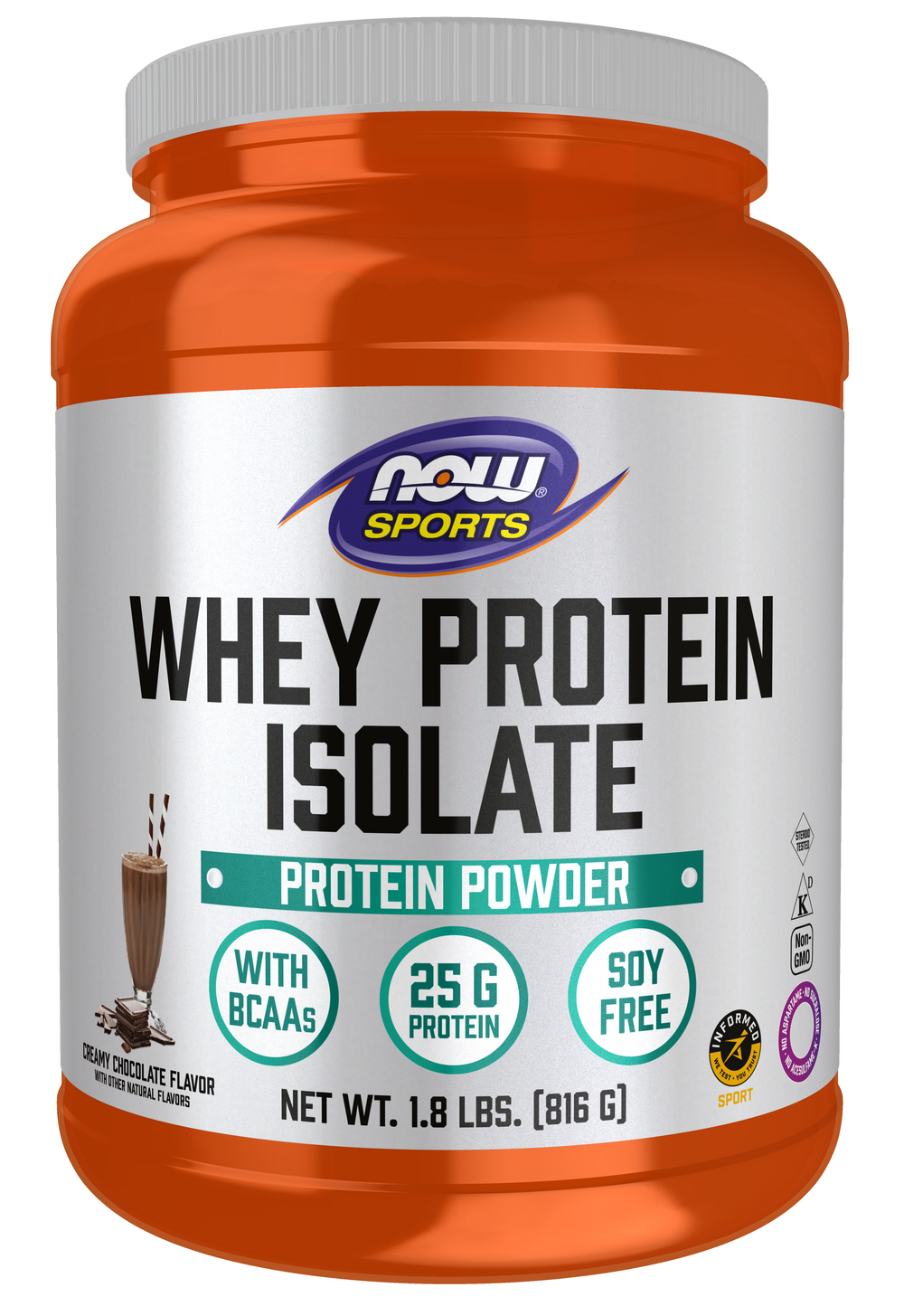 NOW Sports, Whey Protein Isolate 25 g,  Chocolate Flavor, 1.8 lbs — product image