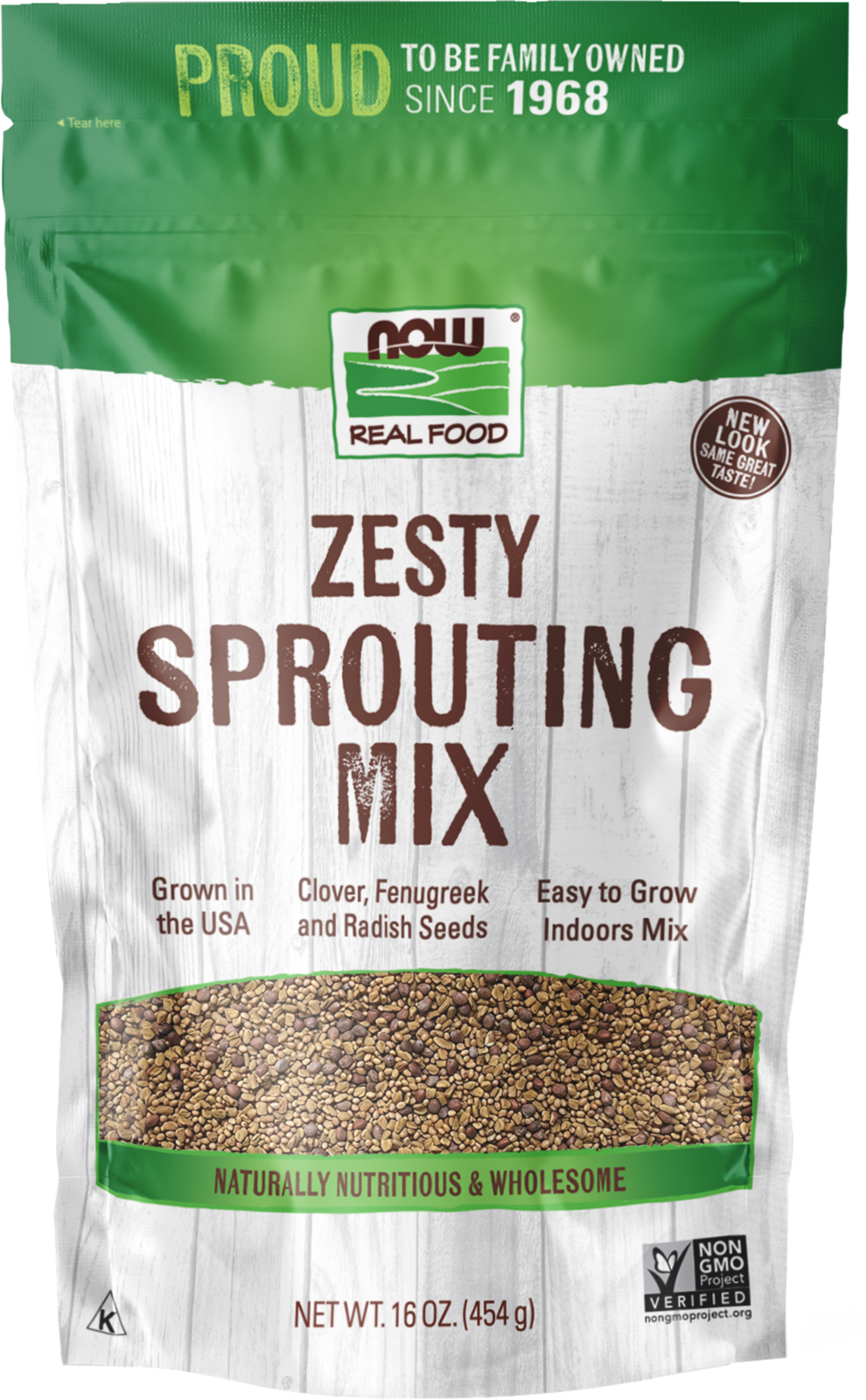 NOW Foods, Zesty Sprouting Mix, Clover, Fenugreek and Radish Seeds, 16 oz — product image