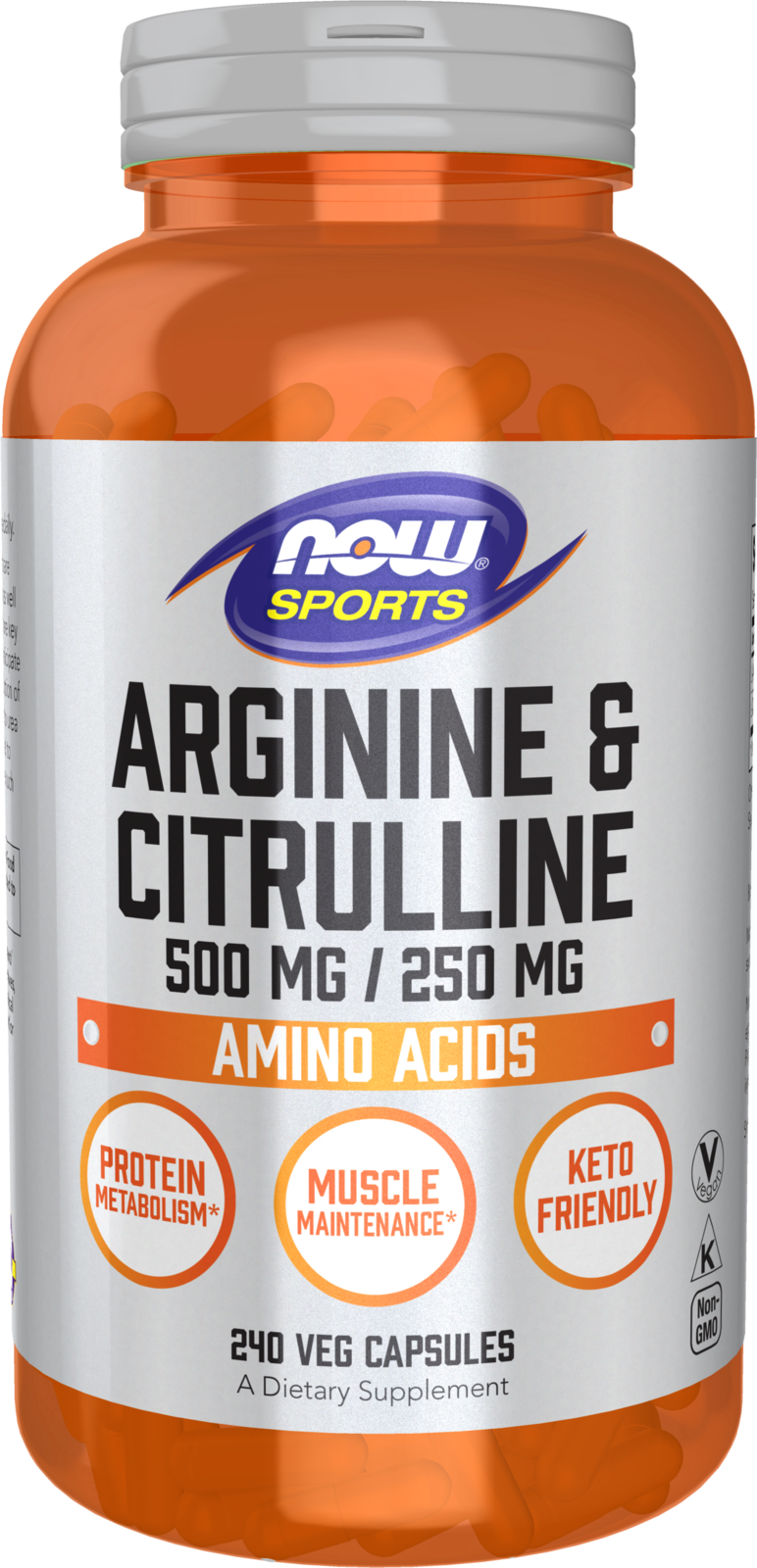 NOW Sports, Arginine & Citrulline 500 mg/ 250 mg, Amino Acids, 240 Veg Caps — product image