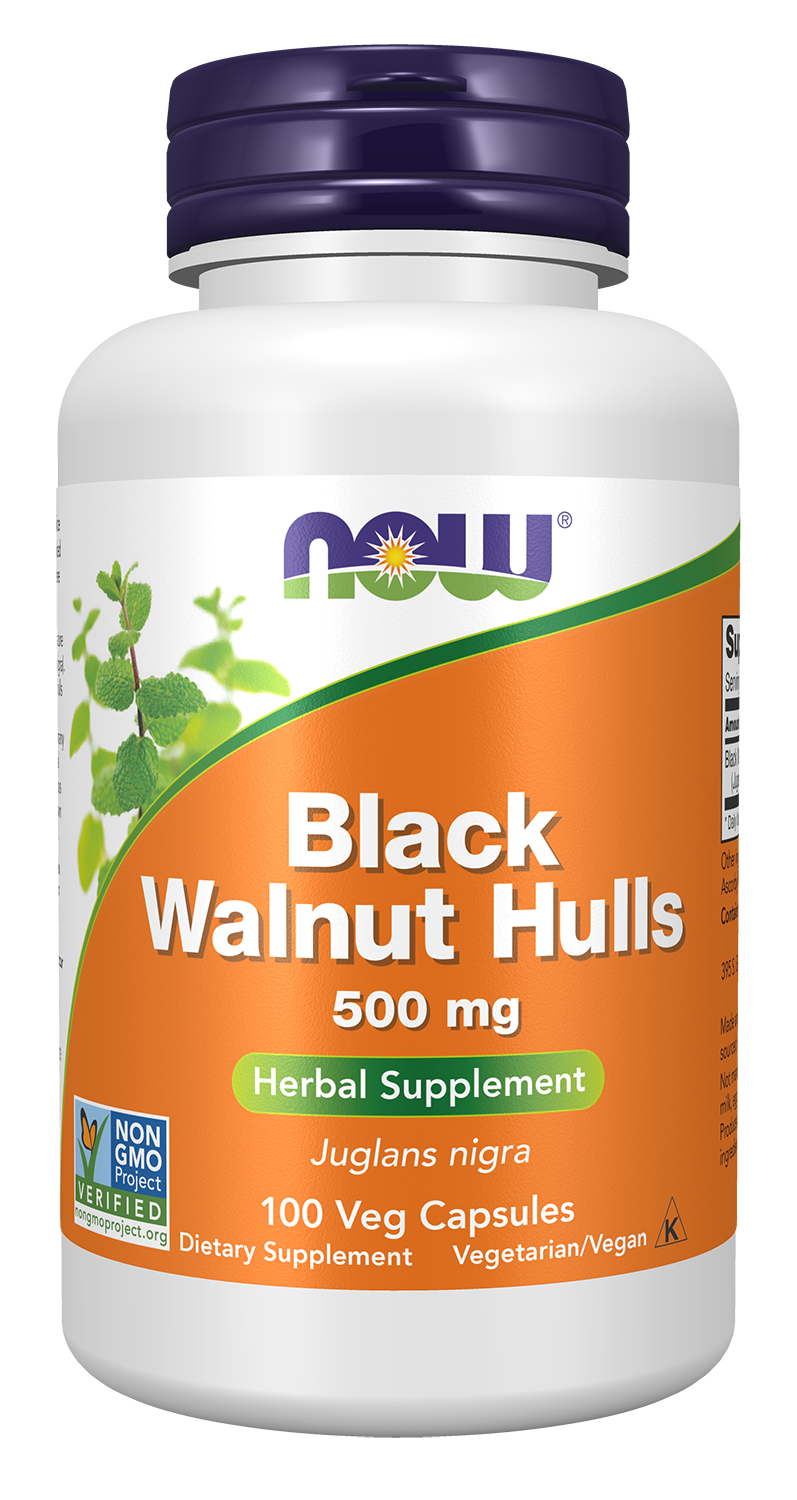 NOW Supplements, Black Walnut Hulls 500 mg, Herbal Supplement, 100 Veg Caps — product image