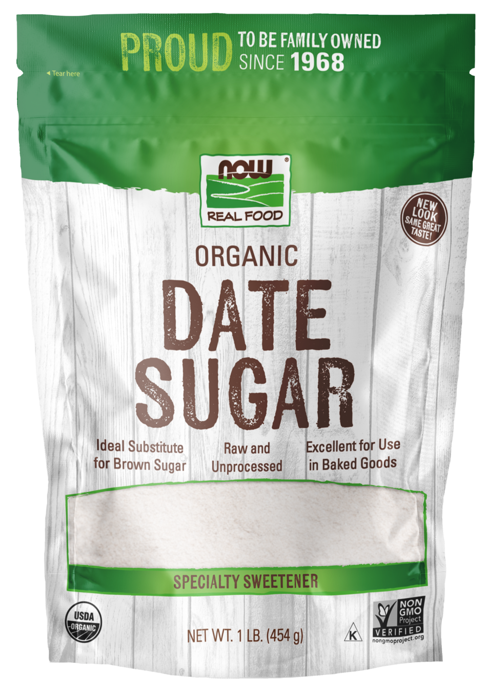 NOW Foods, Organic Date Sugar, Raw, Unprocessed, 1 lb — product image