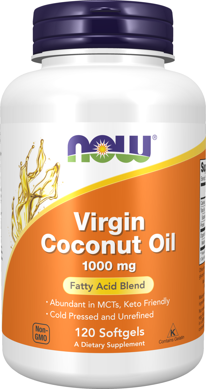 NOW Supplements, Virgin Coconut Oil 1000 mg, Cold Pressed, 120 Softgels — product image