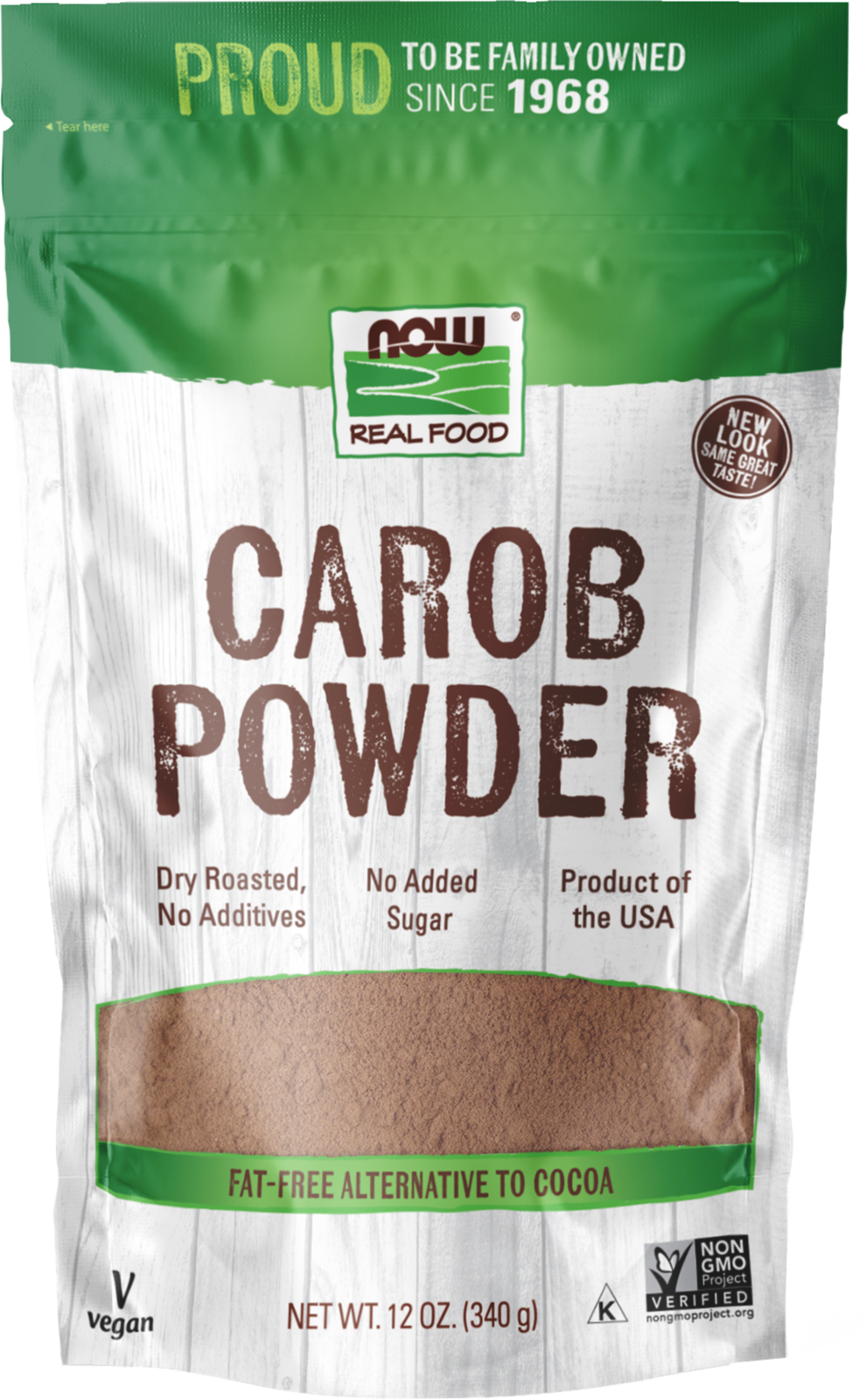 NOW Foods, Carob Powder, Dry Roasted, Chocolate Substitute, 12 oz — product image