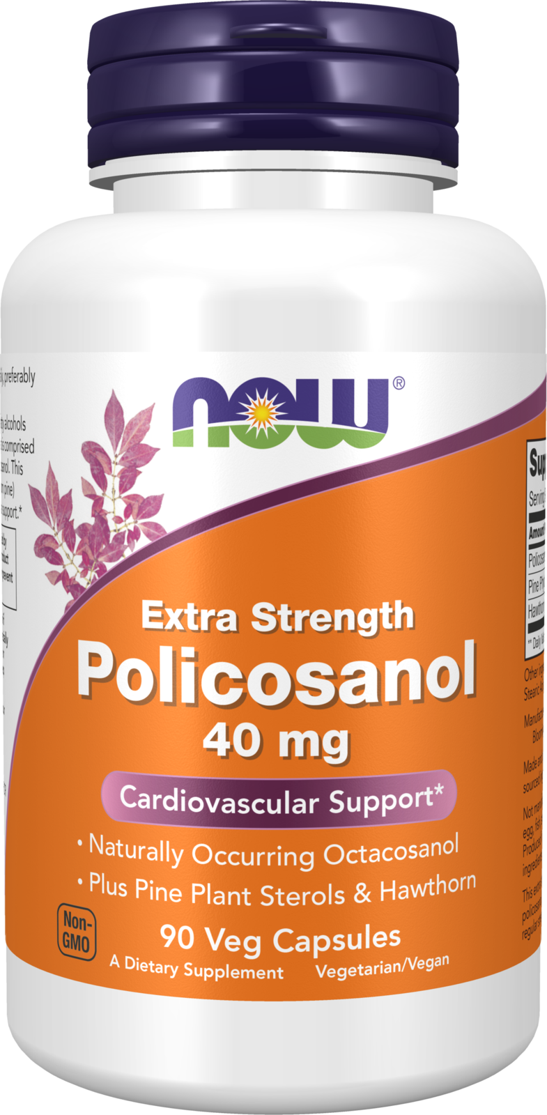 NOW Supplements, Policosanol 40 mg with Pine Plant Sterols, 90 Veg Caps — product image