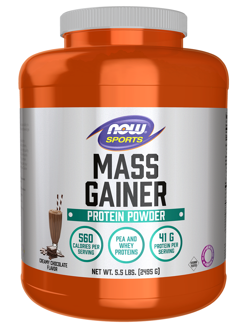 NOW Sports, Mass Gainer Protein Powder, Creamy Chocolate Flavor, 5.5 lbs. — product image