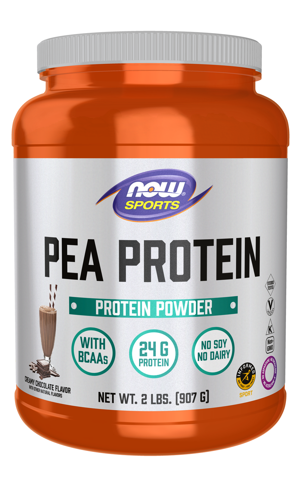 NOW Sports, Pea Protein 24 g, Easily Digested, Creamy Chocolate, 2 lbs — product image
