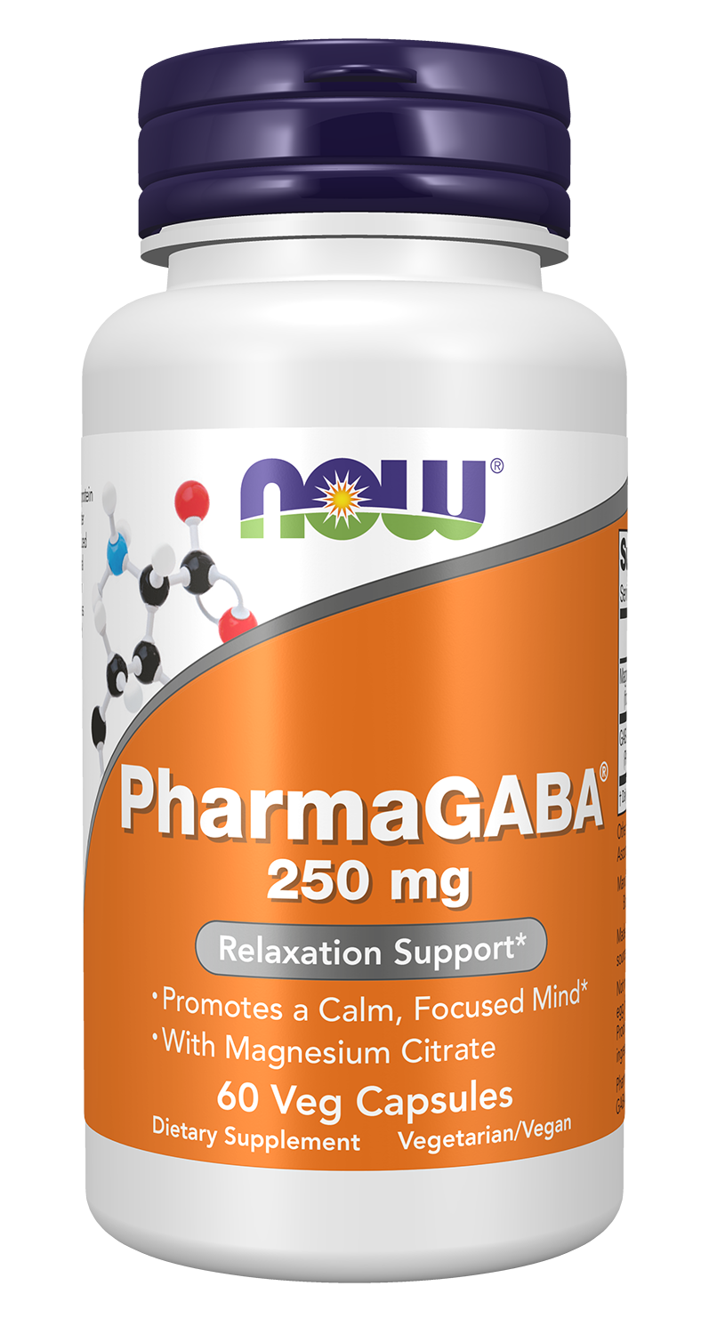 NOW Supplements, PharmaGABA 250 mg with Magnesium Citrate, 60 Veg Caps — product image
