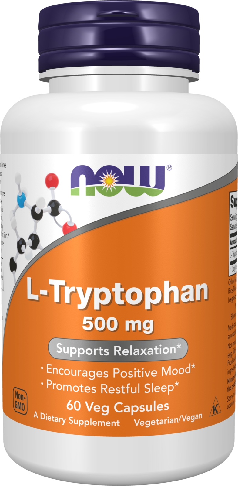 NOW Supplements, L-Tryptophan 500 mg, Supports Relaxation*, 60 Veg Caps — product image