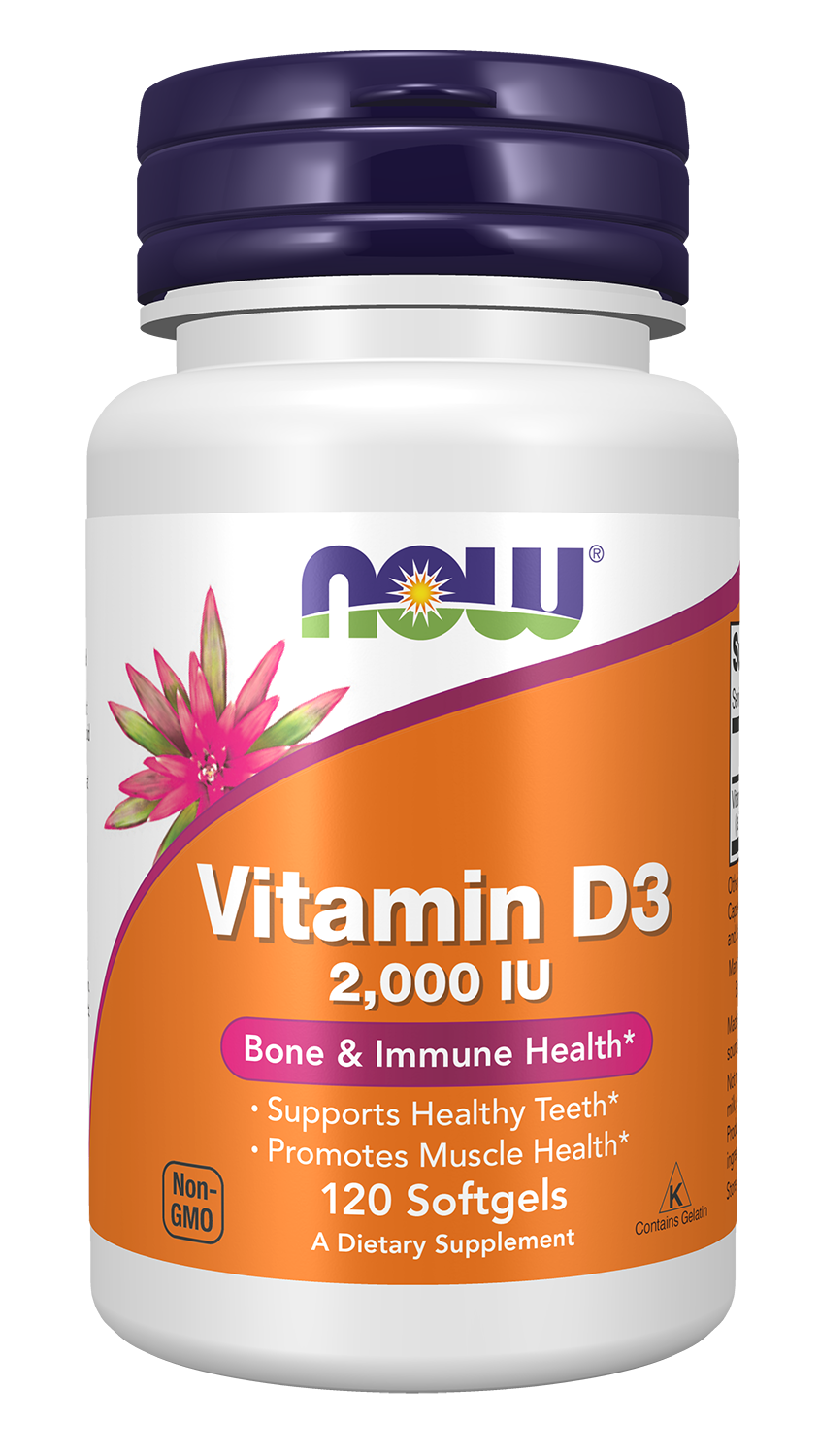 NOW Supplements, Vitamin D-3 2,000 IU, Structural Support*, 120 Softgels — product image