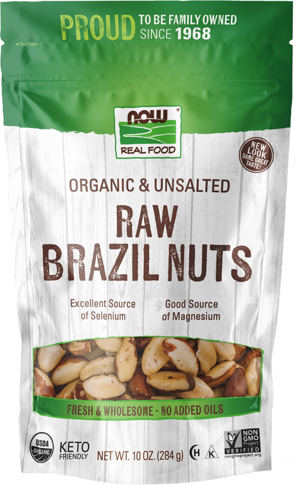 NOW Foods, Certified Organic Brazil Nuts, Whole, Raw, Unsalted, 10 oz — product image