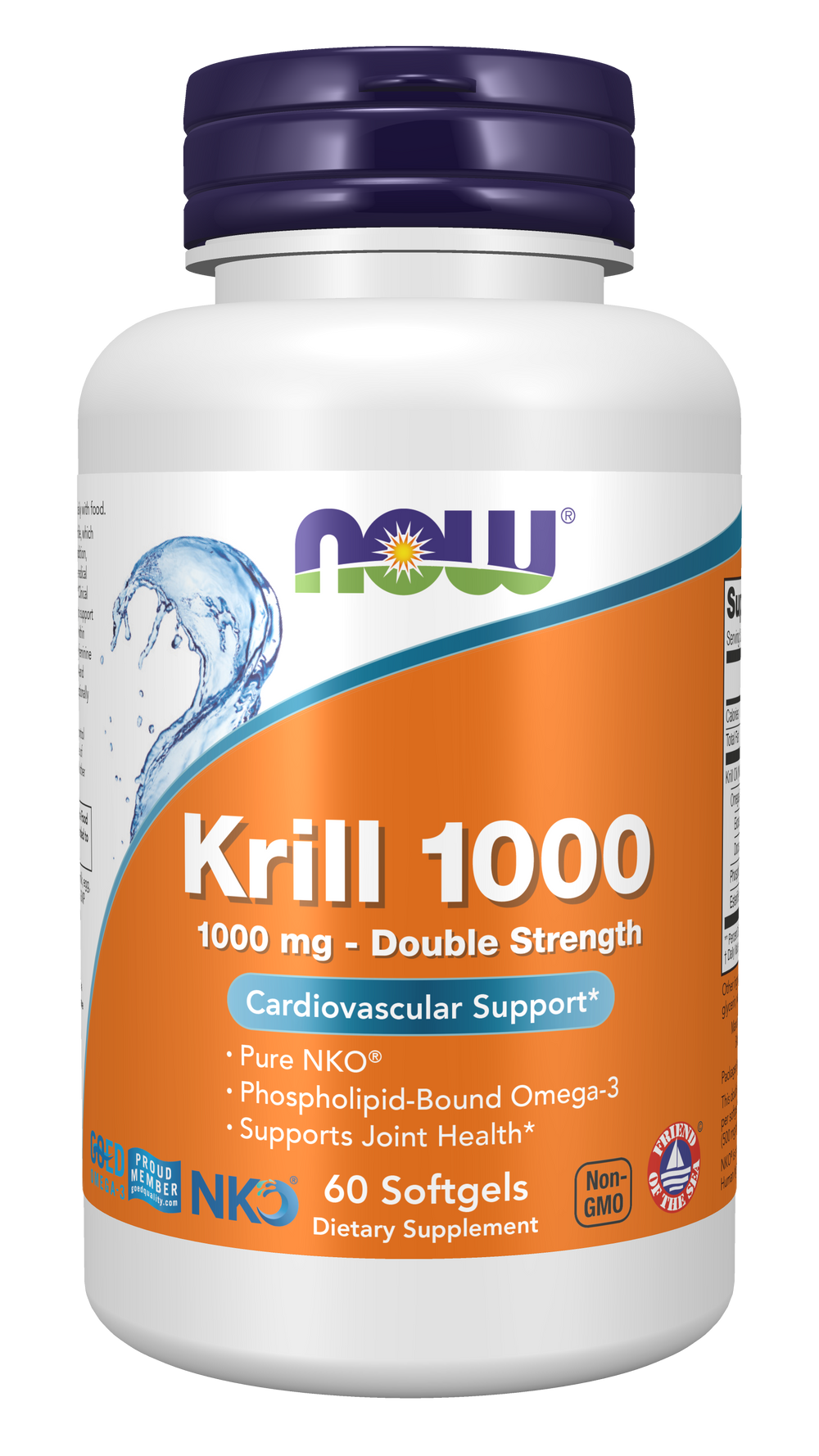 NOW Supplements, Krill 1000 mg, Phospholipid-Bound Omega-3, 60 Softgels — product image