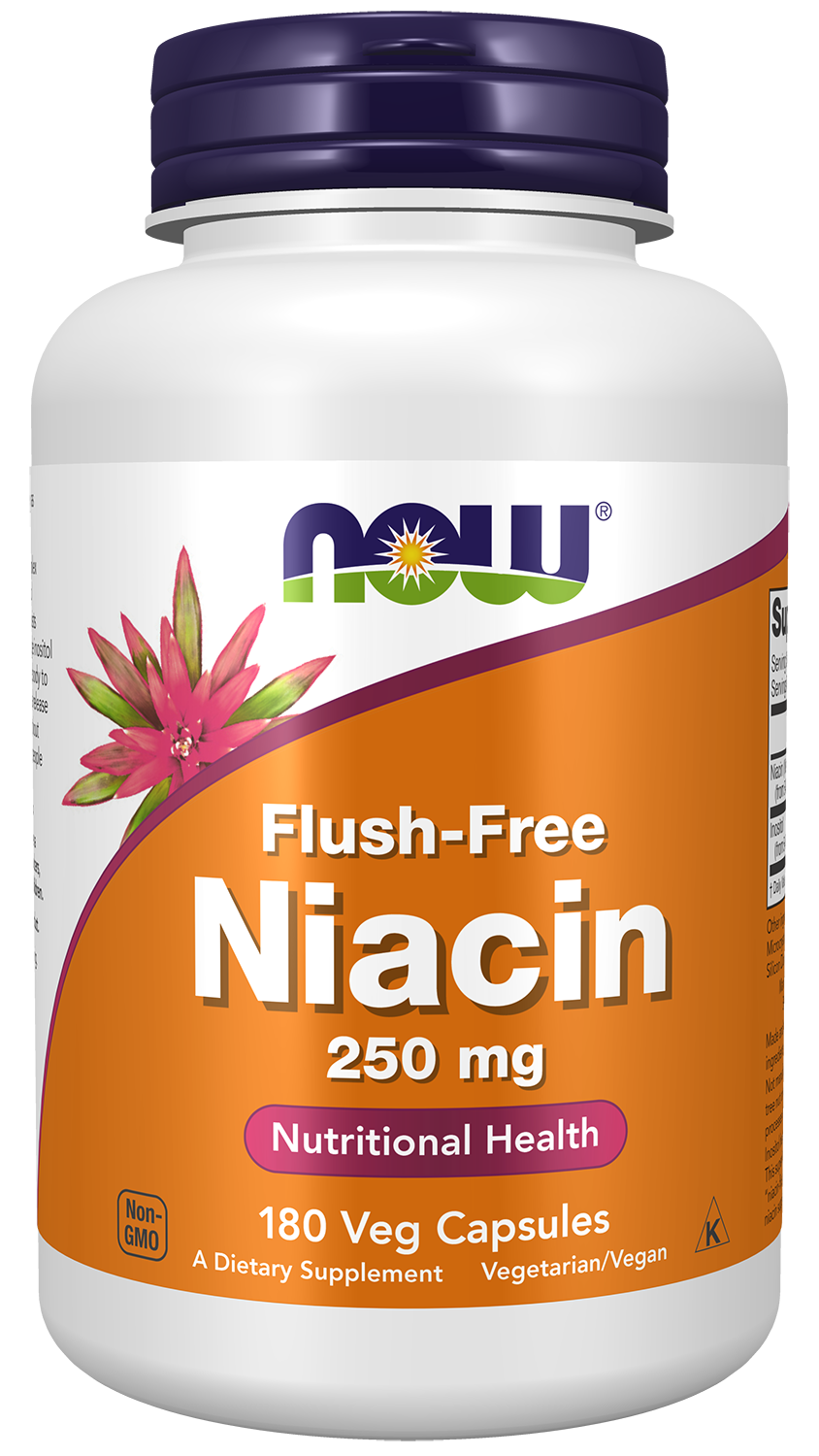 NOW Supplements, Niacin (Vitamin B-3) 250 mg, Flush-Free, 180 Veg Caps — product image