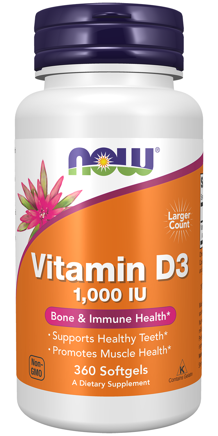 NOW Supplements, Vitamin D-3 1,000 IU, Structural Support*, 360 Softgels — product image