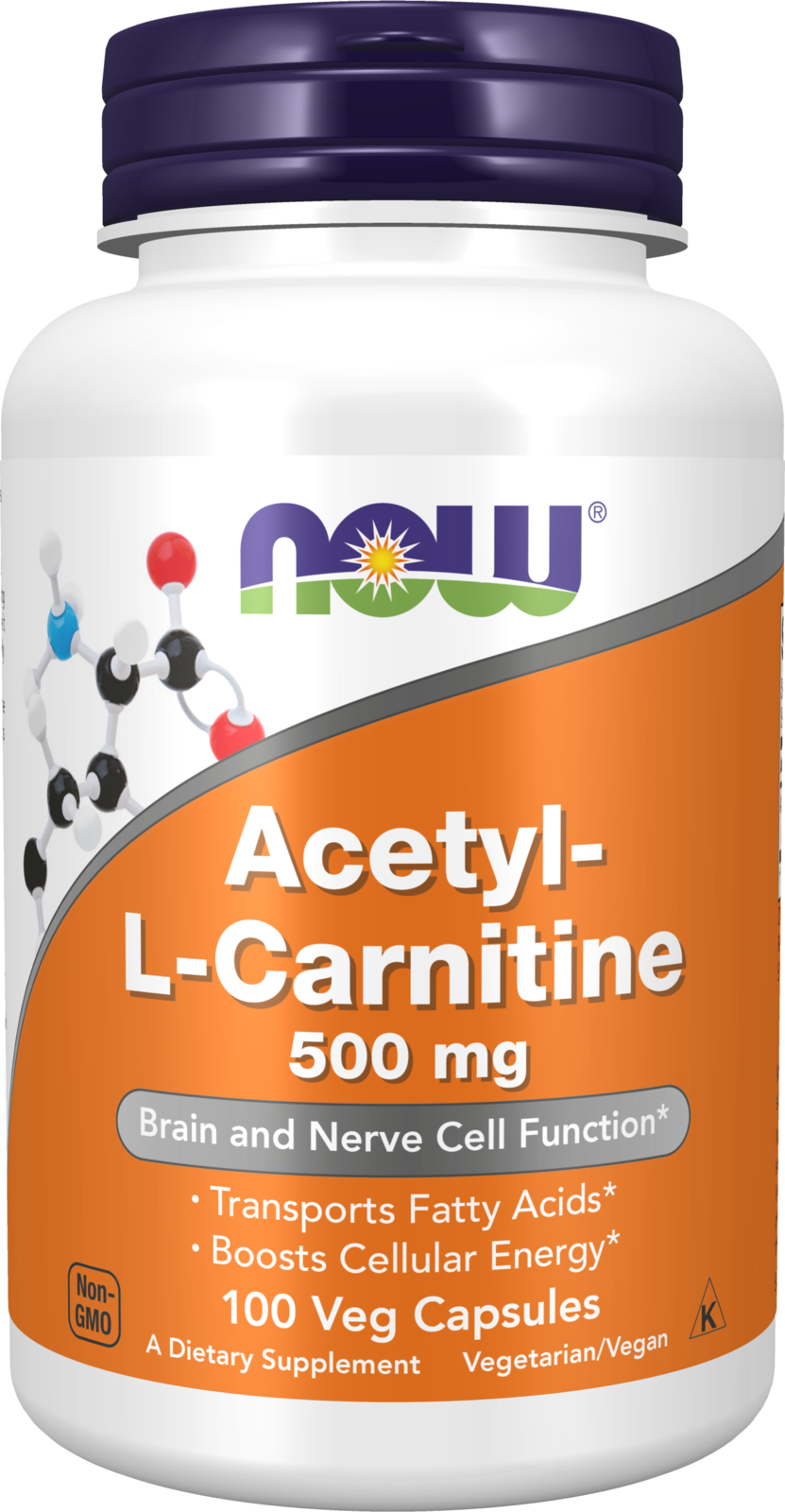 NOW Supplements, Acetyl-L Carnitine 500 mg, Brain Energy*, 100 Veg Caps — product image