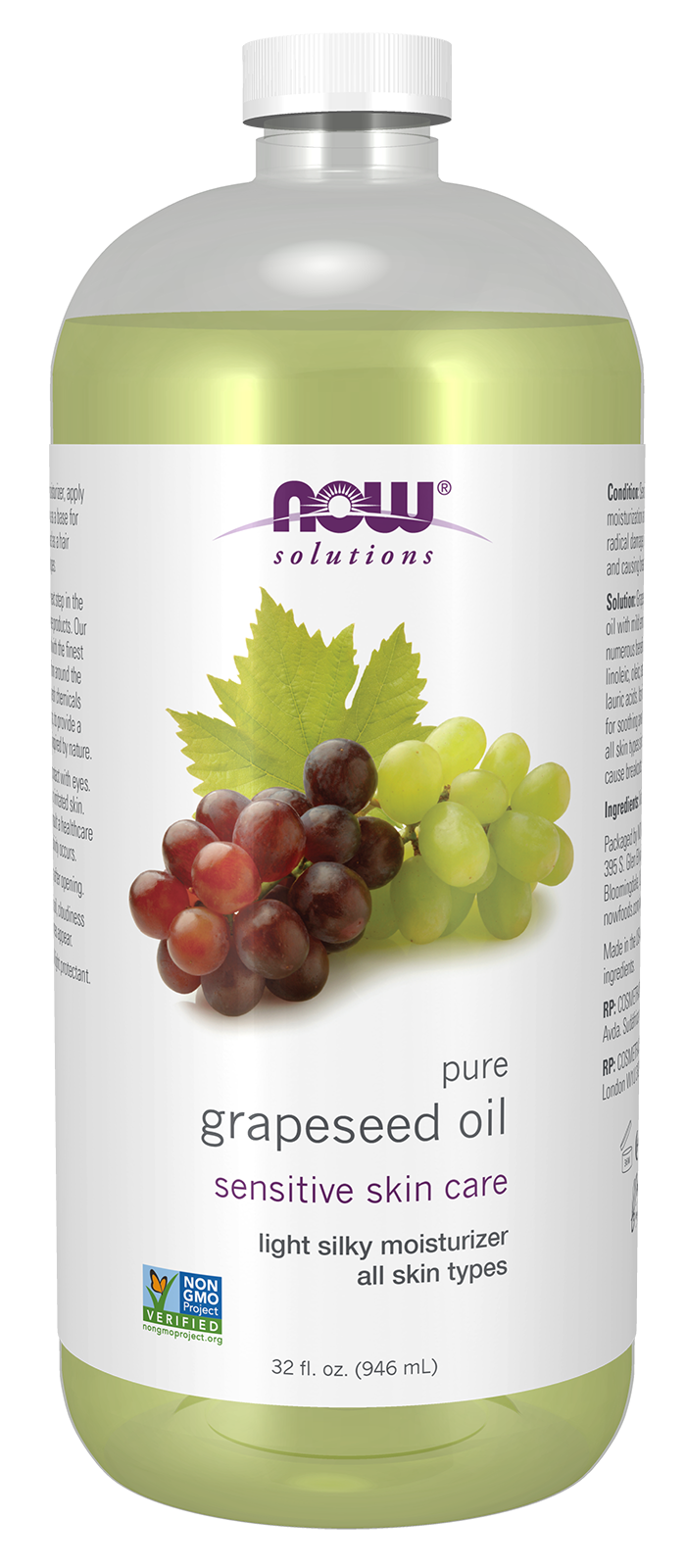 NOW Solutions, Grapeseed Oil, Sensitive Skin & All Skin Types, 32 fl. oz — product image