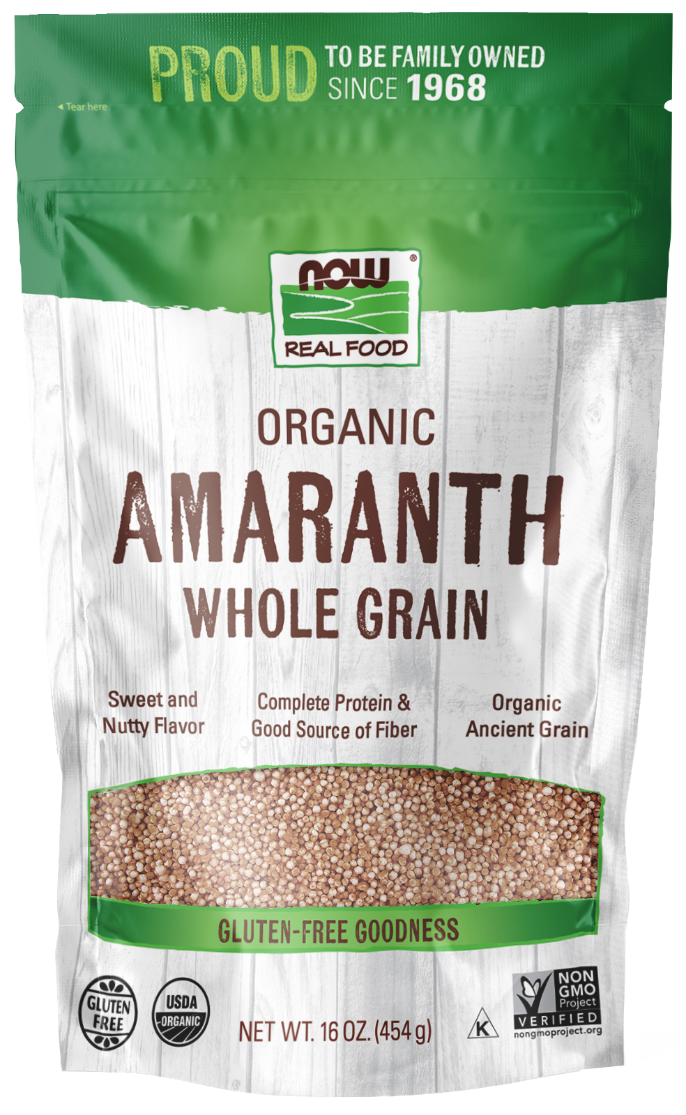 NOW Foods, Organic Amaranth Whole Grain, Protein & Fiber, 16 oz — product image