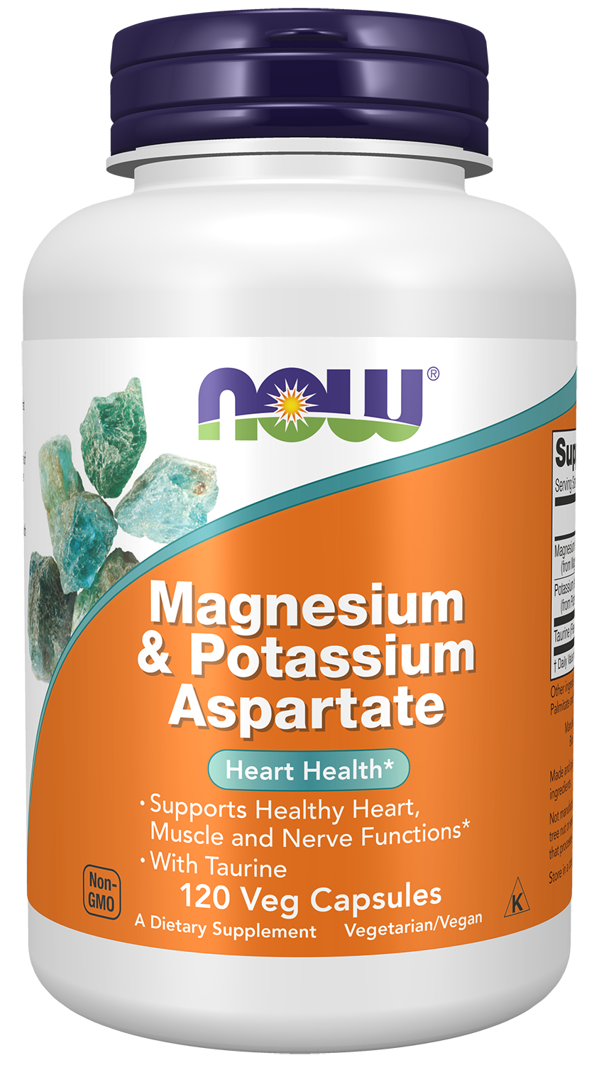 NOW Supplements, Magnesium & Potassium Aspartate with Taurine, 120 Veg Caps — product image