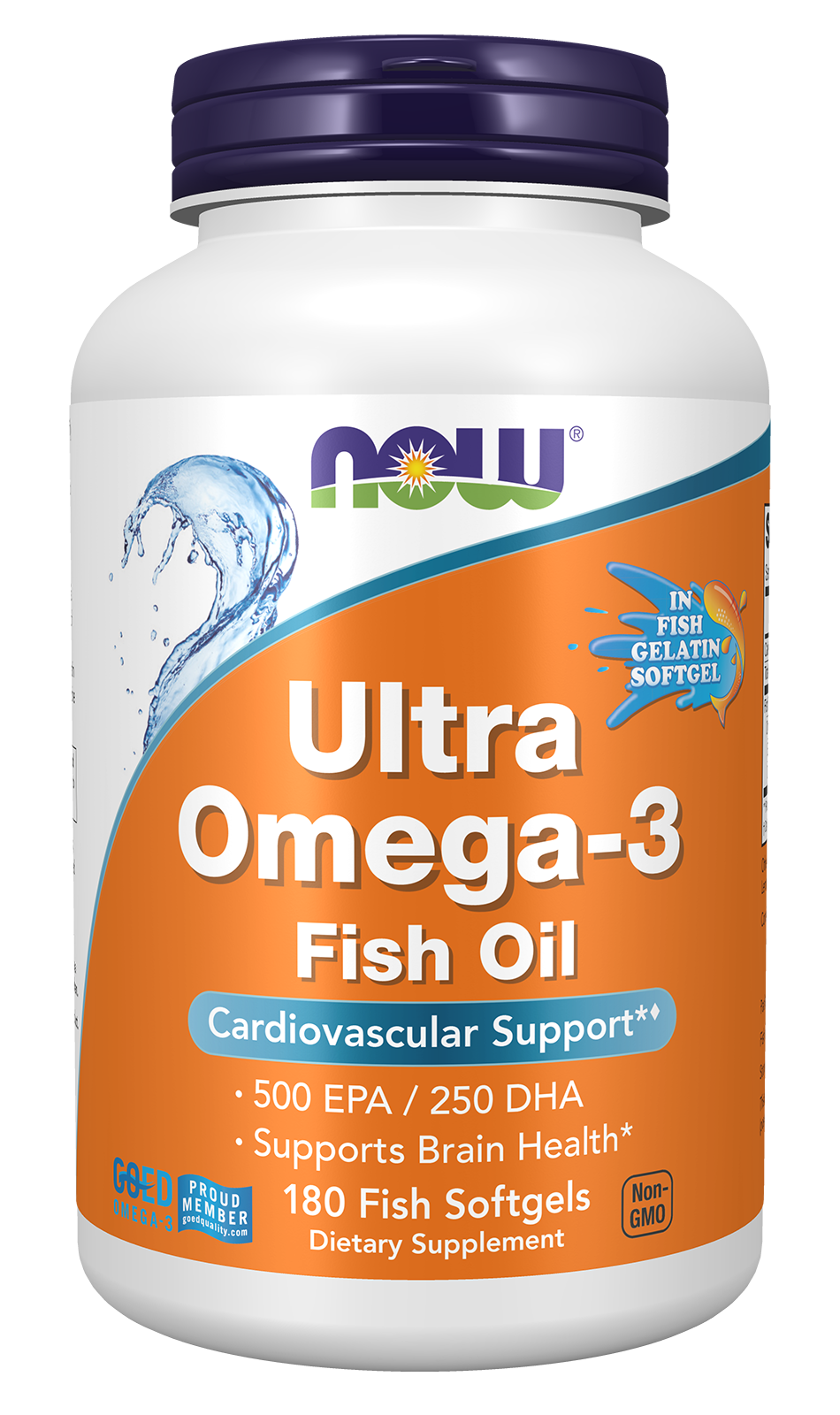 NOW Supplements, Ultra Omega-3, 500 EPA  250 DHA, 180 Fish Gelatin Softgels — product image