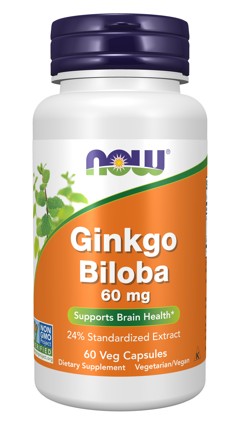 NOW Supplements, Ginkgo Biloba 60 mg, 24% Standardized Ext., 60 Veg Caps — product image
