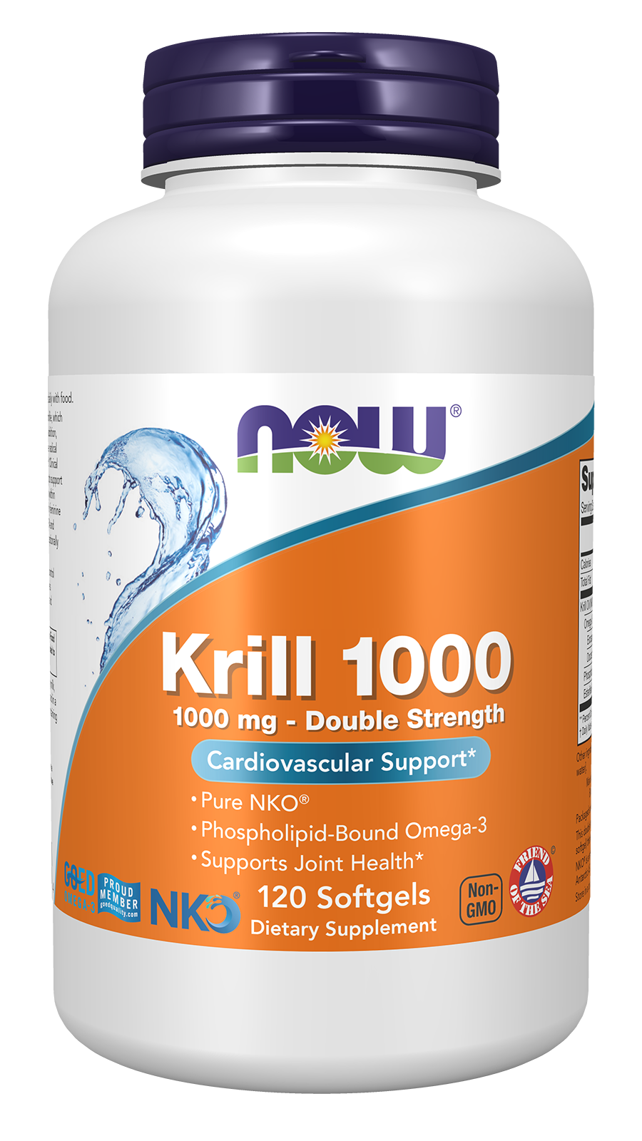 NOW Supplements, Krill 1000 mg, Phospholipid-Bound Omega-3, 120 Softgels — product image