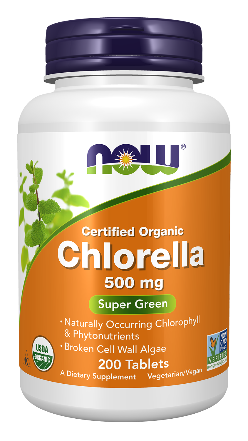 NOW Supplements, Organic Chlorella 500 mg, 200 Tabs — product image