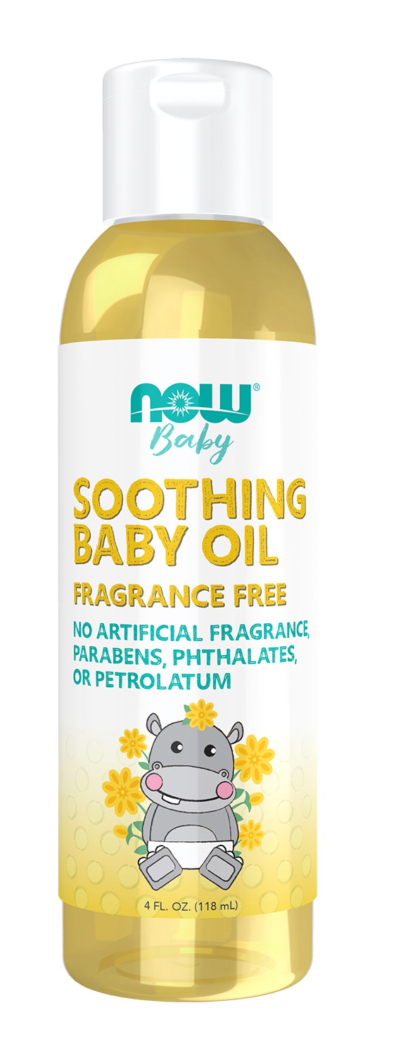 NOW Baby, Soothing Baby Oil, Fragrance Free, 4-Ounce — product image