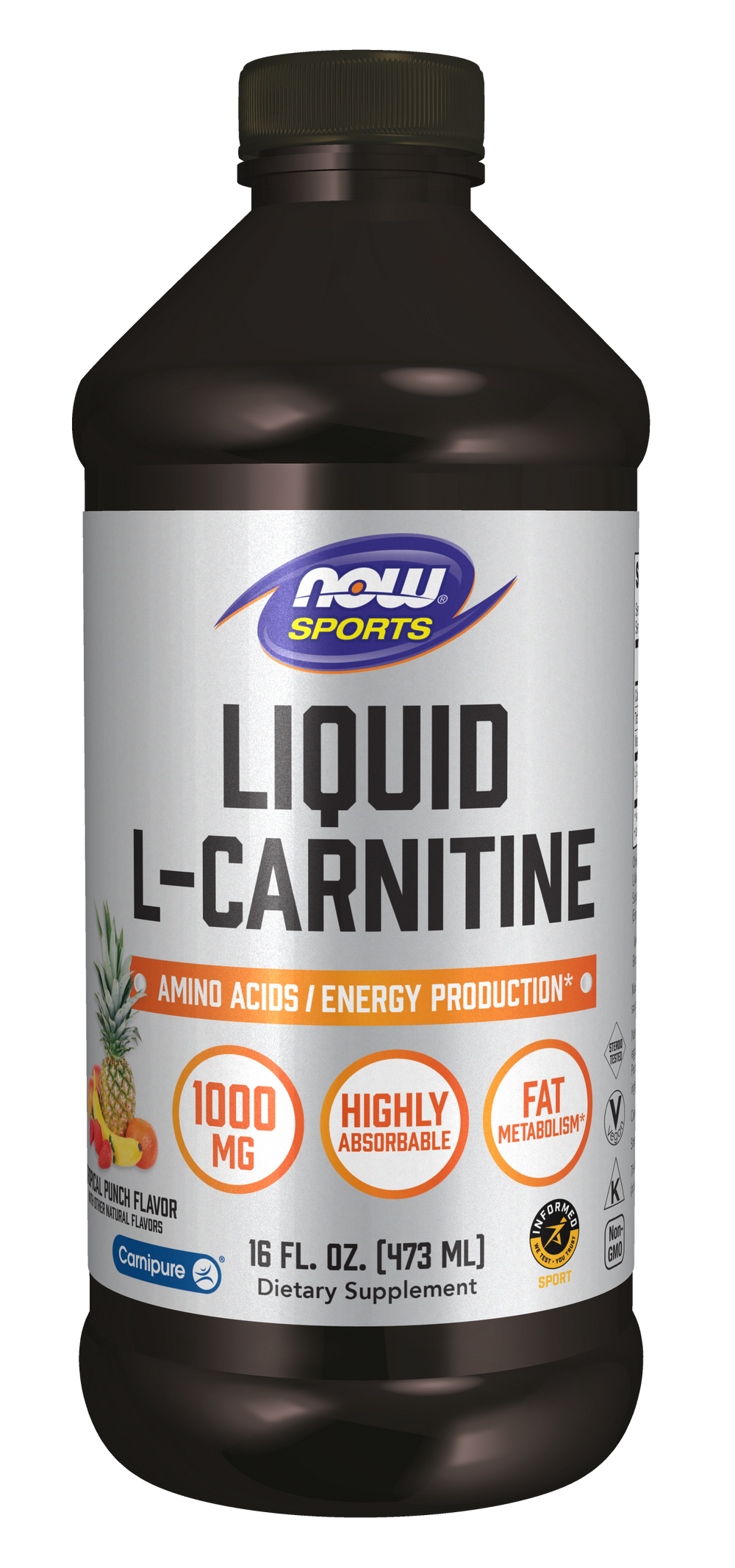 NOW Sports, L-Carnitine Liquid 1,000 mg, Tropical Punch, 16 fl. oz — product image