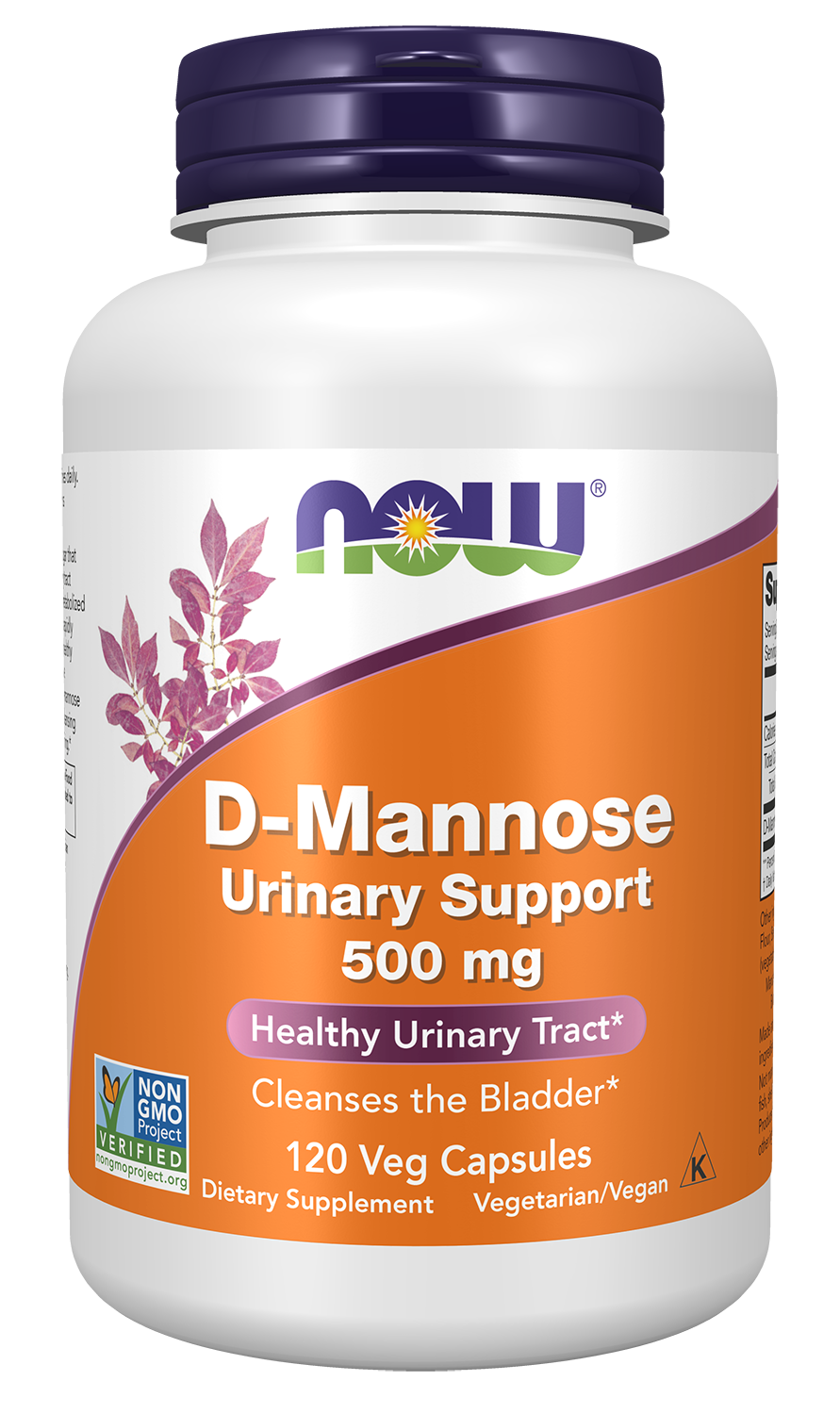 NOW Supplements, D-Mannose 500 mg, Healthy Urinary Tract*, 120 Veg Caps — product image