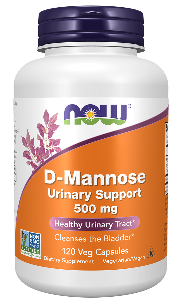 NOW Supplements, D-Mannose 500 mg, Healthy Urinary Tract*, 120 Veg Caps — product image