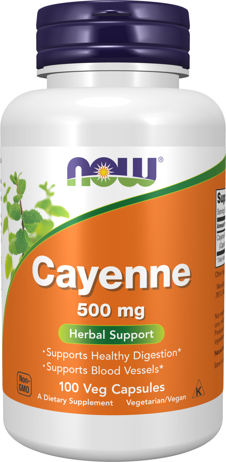 NOW Supplements, Cayenne (Capsicum annuum) 500 mg, 100 Veg Caps — product image