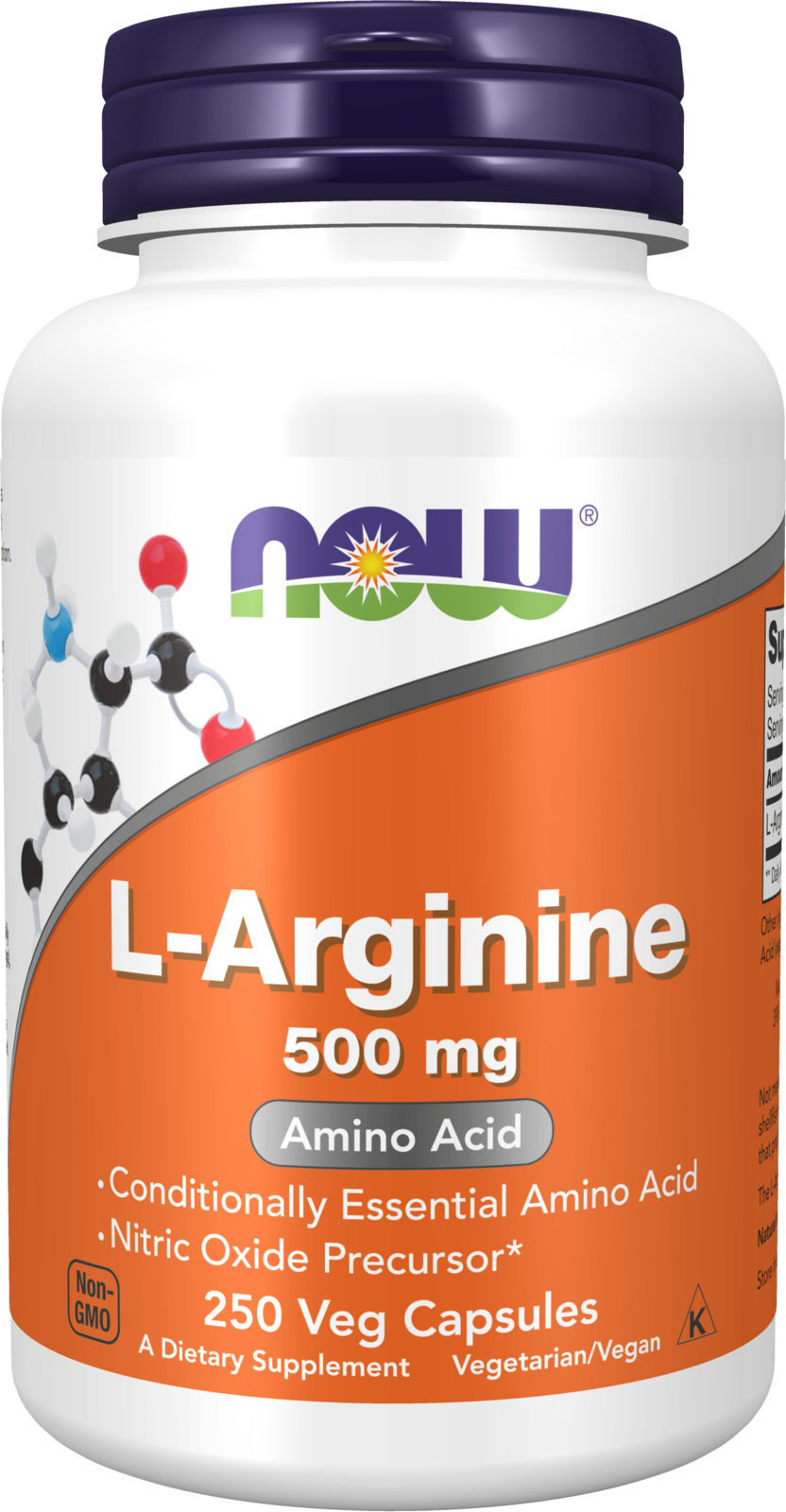 NOW Supplements, L-Arginine 500 mg, Amino Acid, 250 Veg Caps — product image