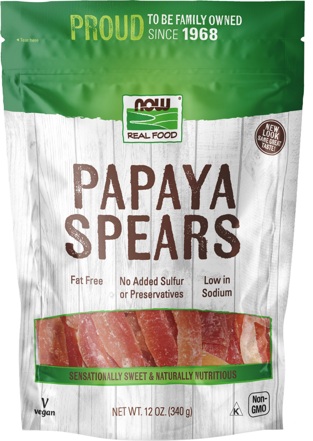 NOW Foods, Papaya Spears, No Preservatives or Added Sulfur, Fat-Free, 12 oz — product image
