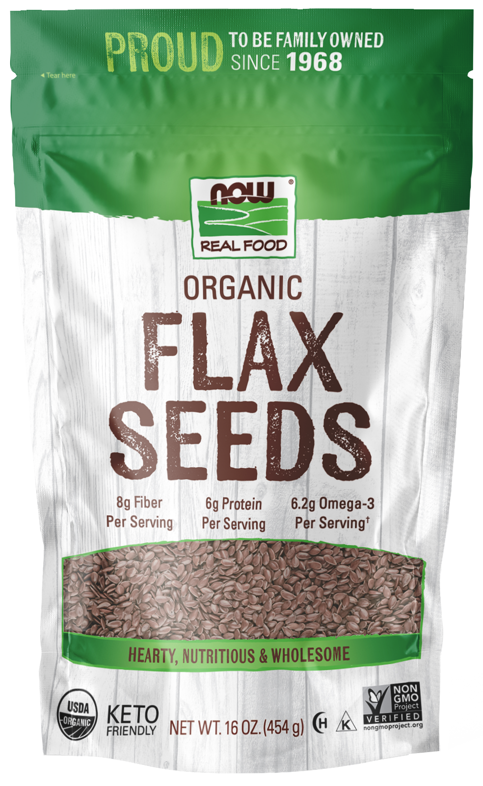 NOW Foods, Organic Flax Seeds, Excellent Source of Fiber, 1 lb — product image