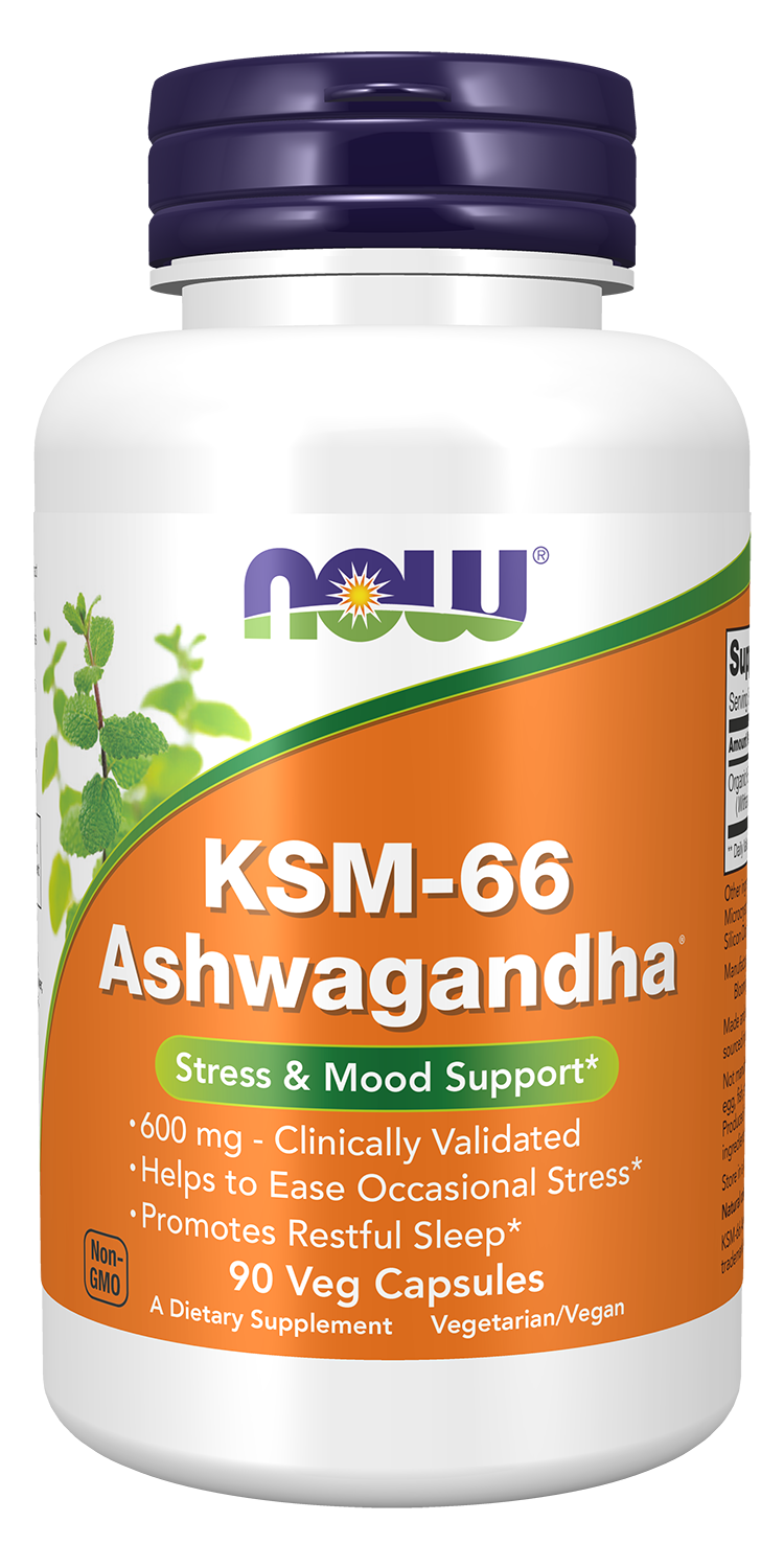 NOW Supplements, KSM-66 Ashwagandha®, Stress & Sleep Support*, 90 Veg Caps — product image