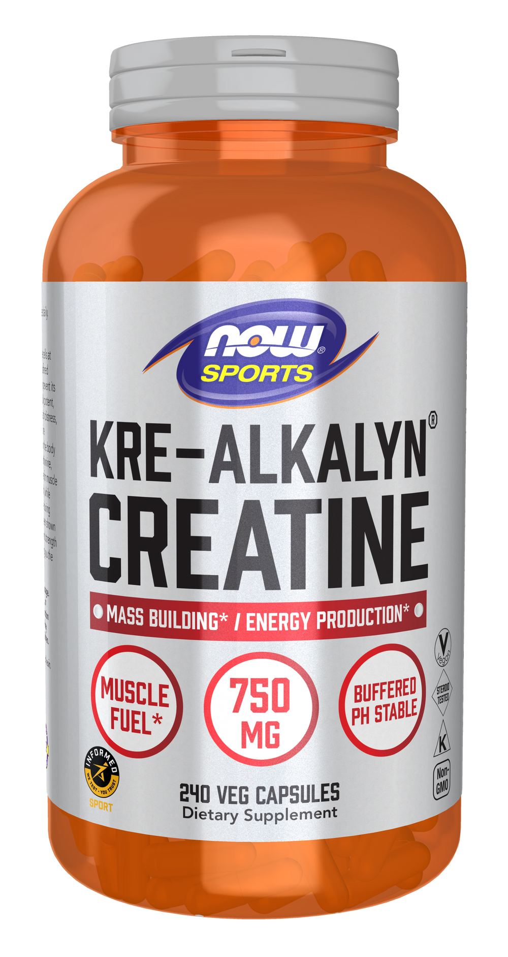 NOW Sports, Kre-Alkalyn PH Buffered Creatine 750 mg, Muscle Fuel*, 240 Caps — product image