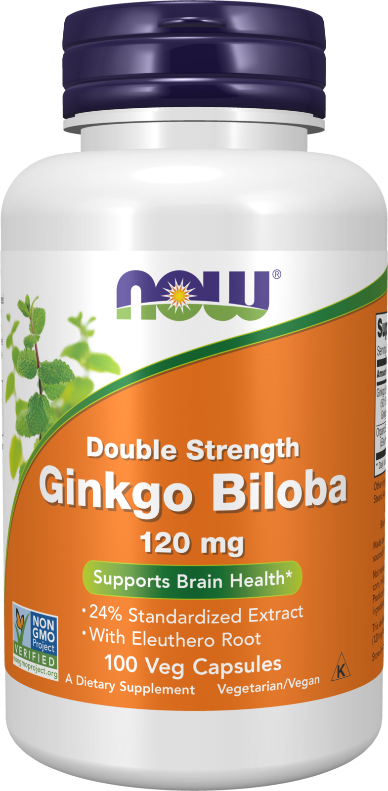 NOW Supplements, Ginkgo Biloba 120 mg, Double Strength, 100 Veg Caps — product image