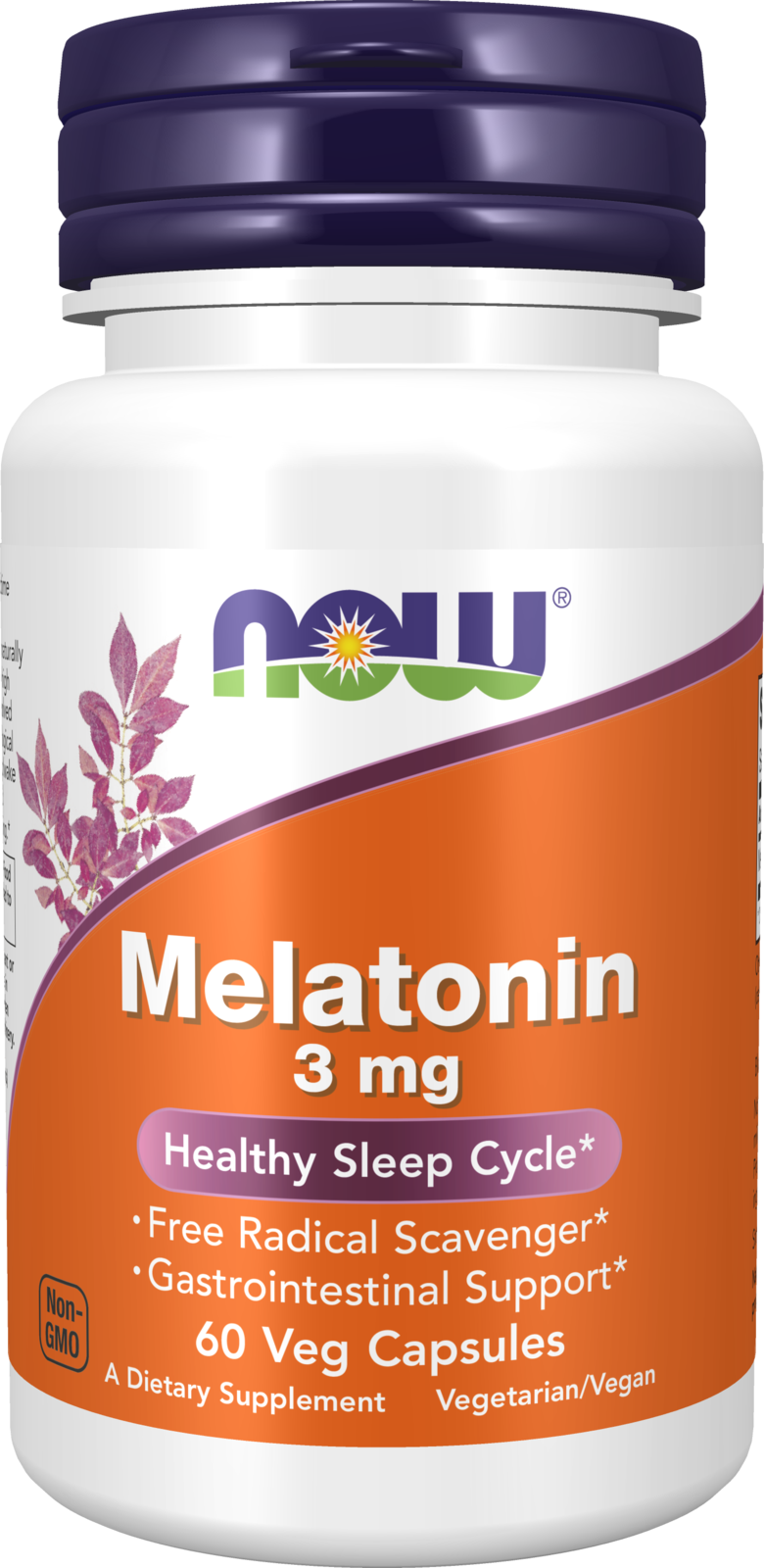 NOW Supplements, Melatonin 3 mg, Healthy Sleep Cycle*, 60 Veg Caps — product image