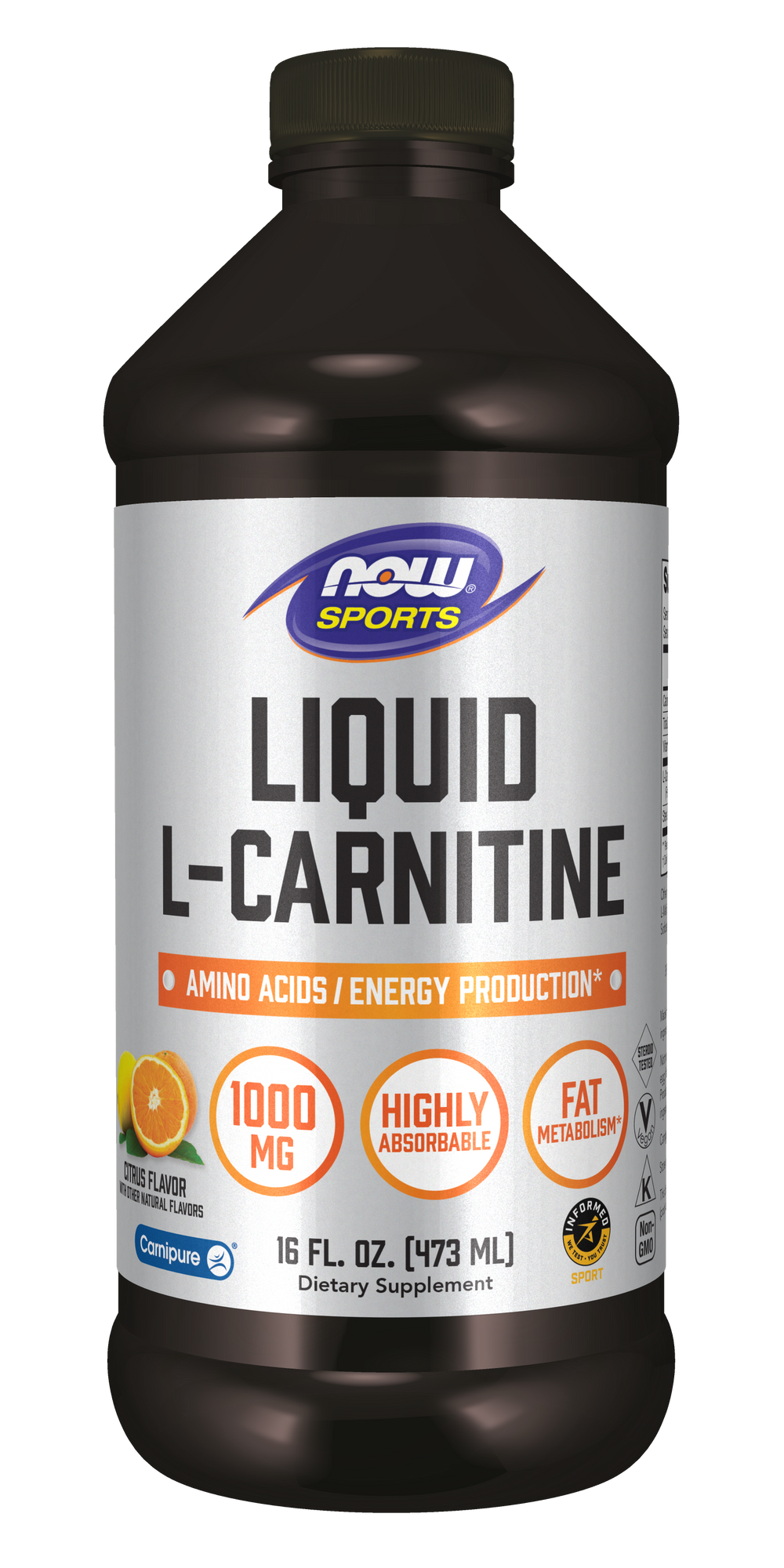 NOW Sports, L-Carnitine Liquid 1,000 mg, Citrus, 16 fl. oz — product image