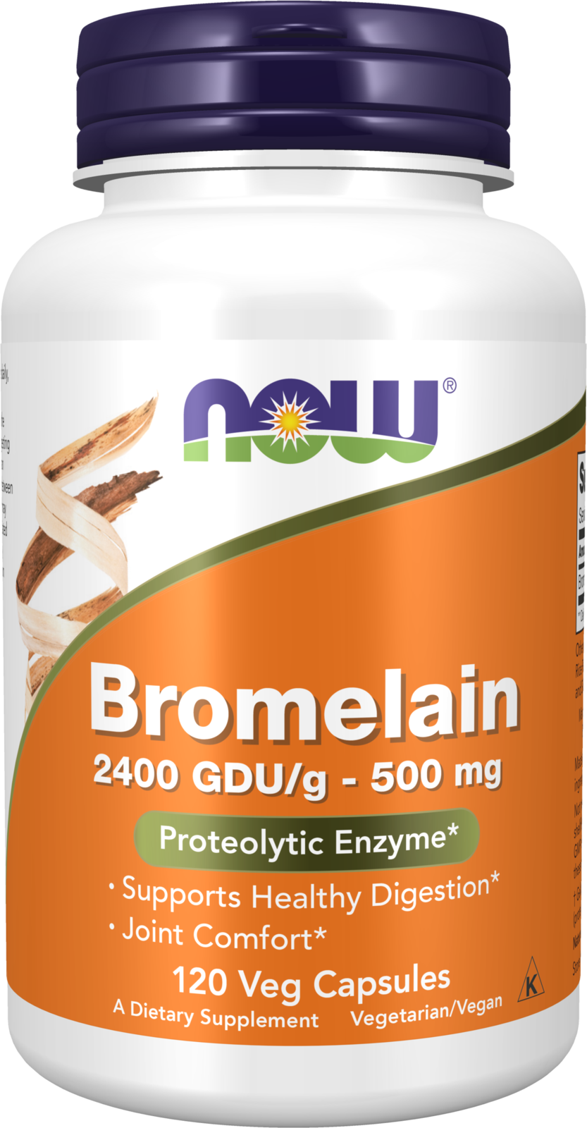 NOW Supplements, Bromelain 2,400 GDU/g - 500 mg, 120 Veg Caps — product image