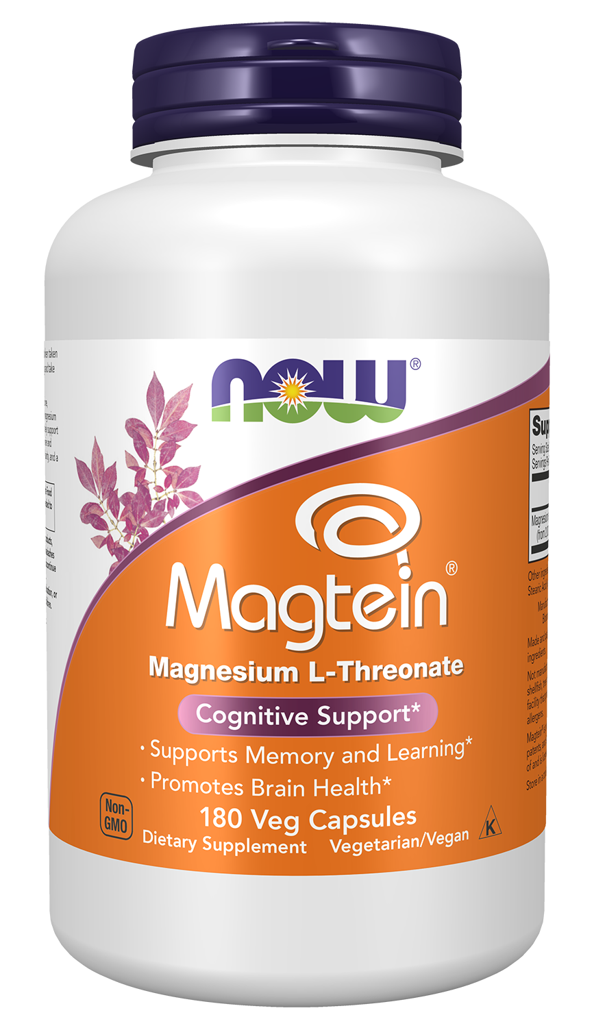 NOW Supplements, Magtein® with patented form of Magnesium, 180 Veg Caps — product image