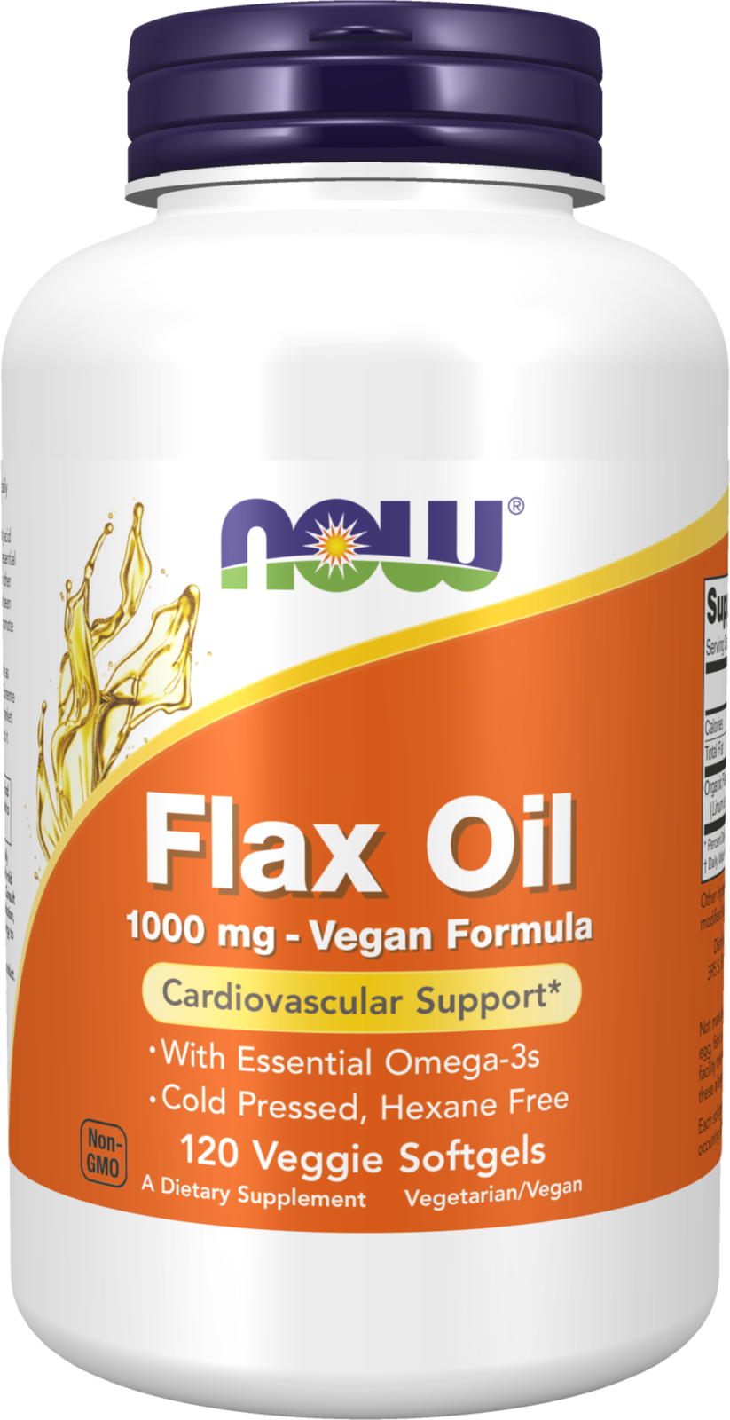NOW Supplements, Flax Oil 1,000 mg, Cardiovascular Support*, 120 Veg Softgels — product image