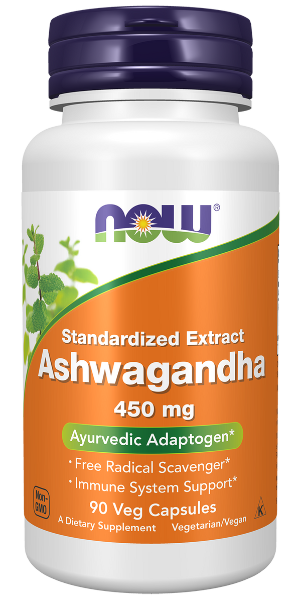 NOW Supplements, Ashwagandha 450 mg (Standardized Extract), 90 Veg Caps — product image