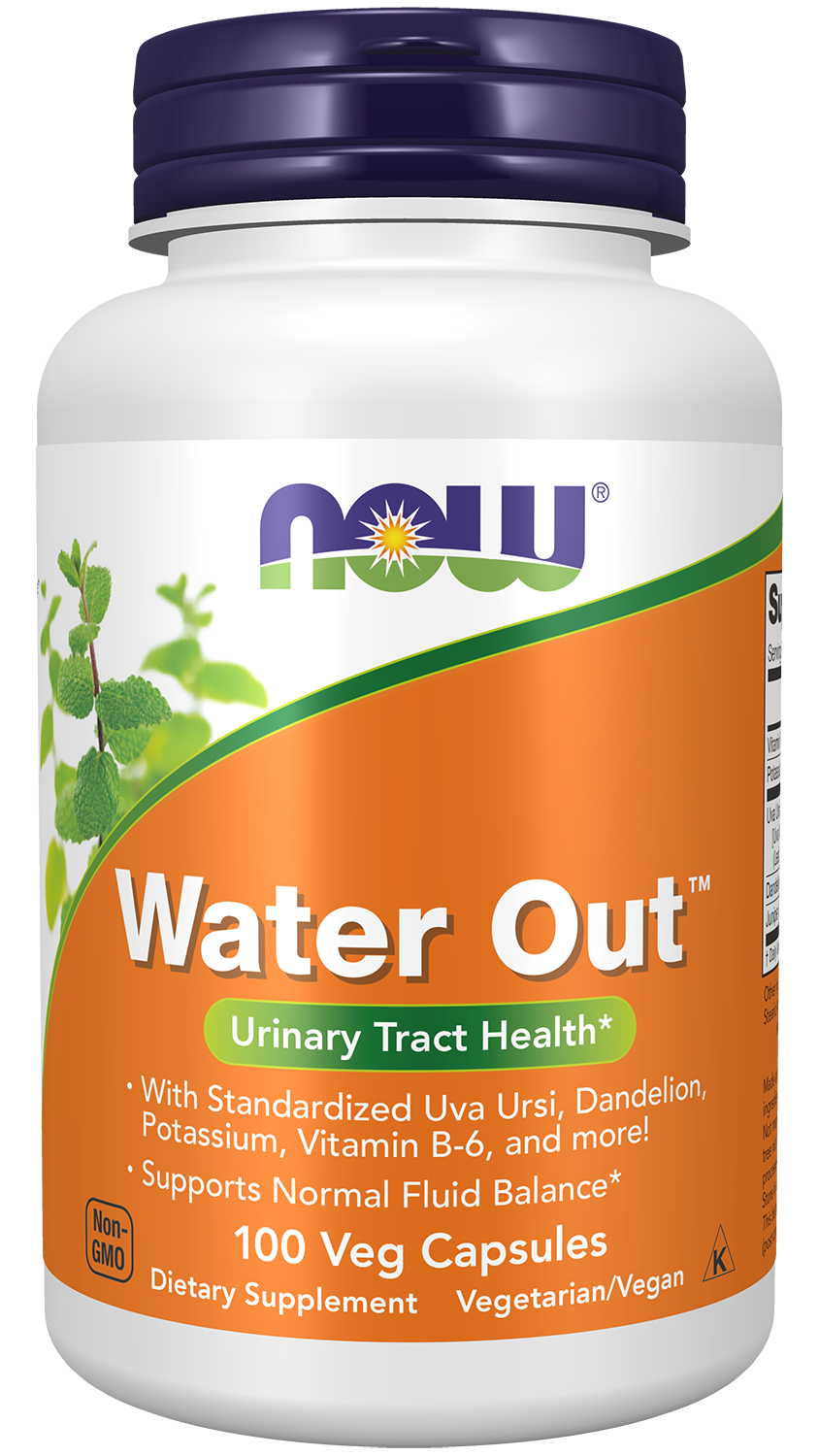 NOW Supplements, Water Out, Standardized Uva Ursi, Dandelion, 100 Veg Caps — product image