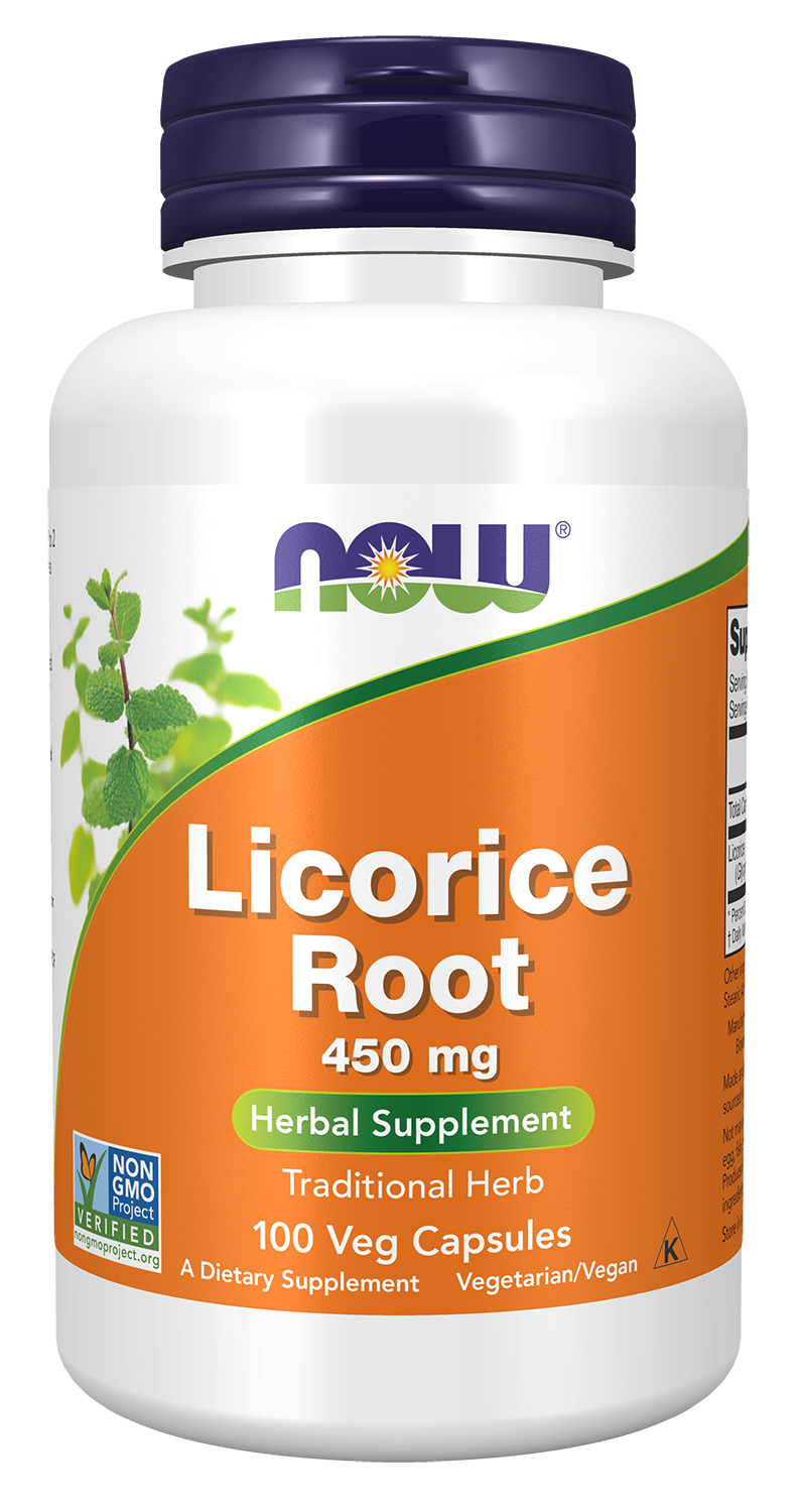 NOW Supplements, Licorice Root 450 mg, Herbal Supplement, 100 Veg Caps — product image
