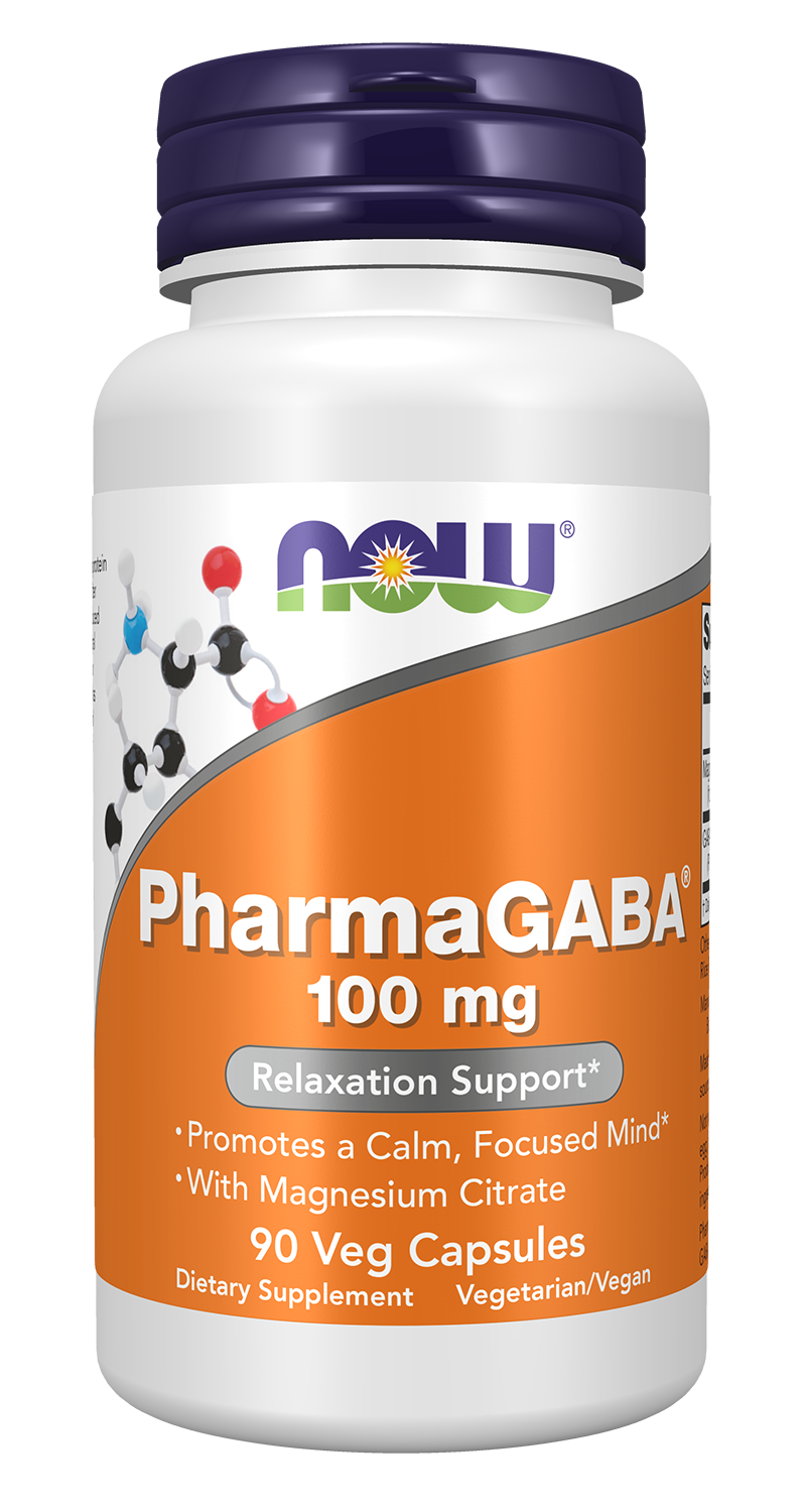 NOW Supplements, PharmaGABA 100 mg with Magnesium Citrate, 90 Veg Caps — product image