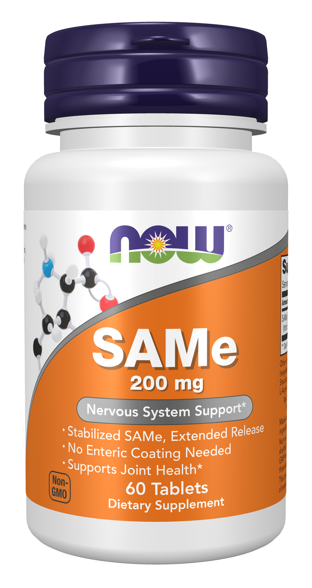 NOW Supplements, SAMe 200 mg, Nervous System Support*, 60 Tablets — product image