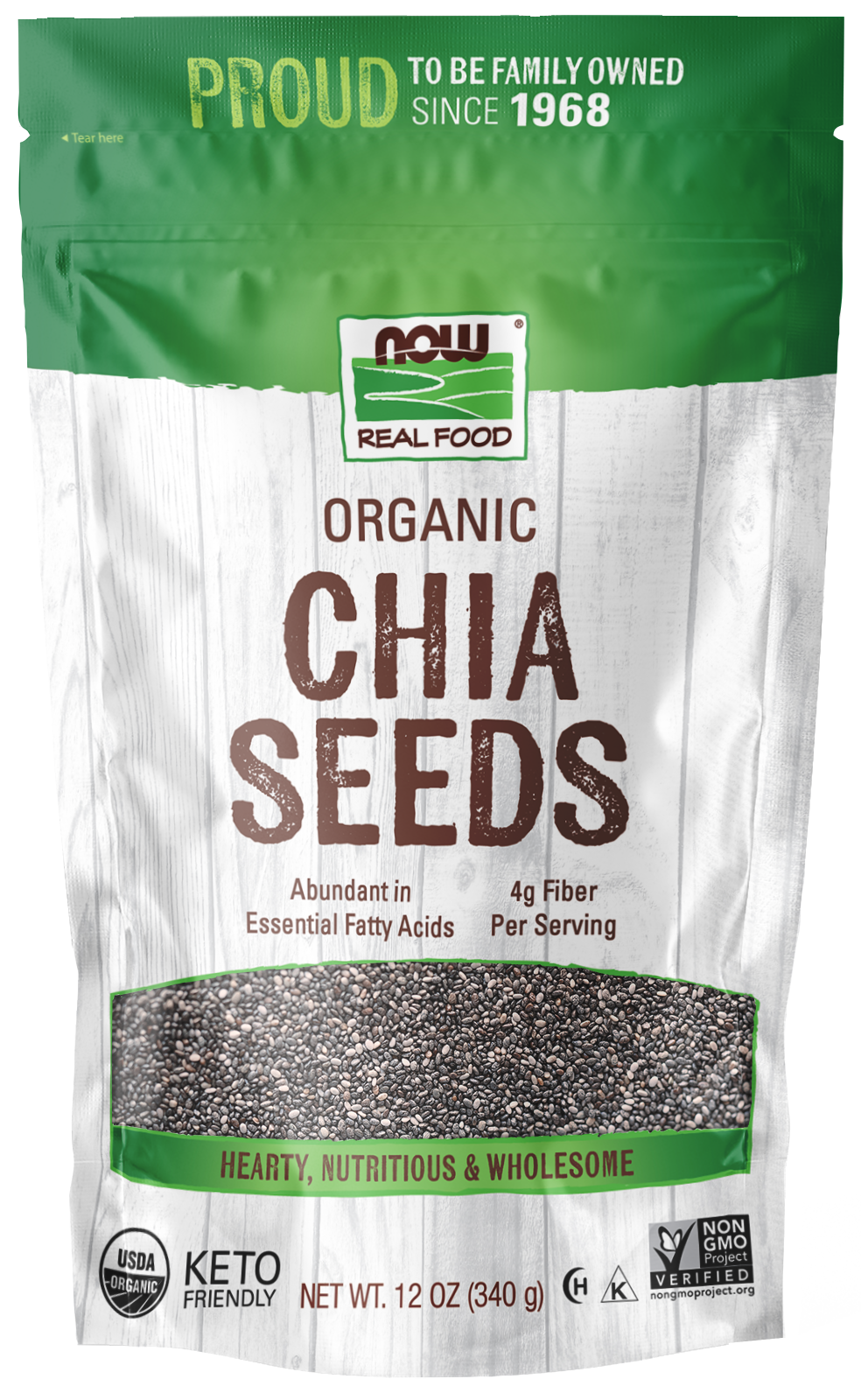 NOW Foods, Organic Black Chia Seeds, Good Source of Fiber, 12 oz — product image