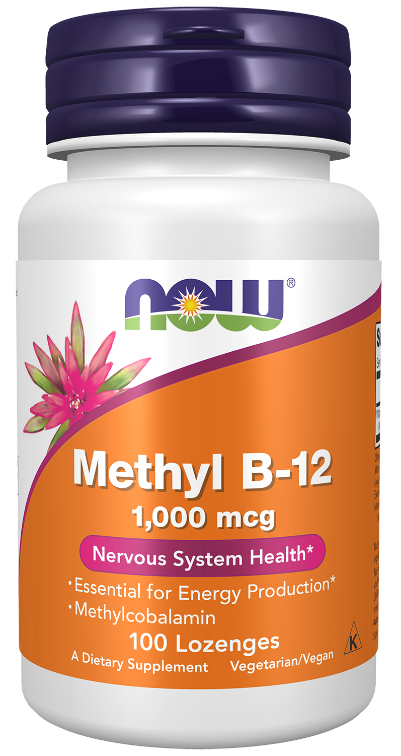 NOW Supplements, Methyl B-12 1000 mcg, Nervous System Health*, 100 Lozenges — product image